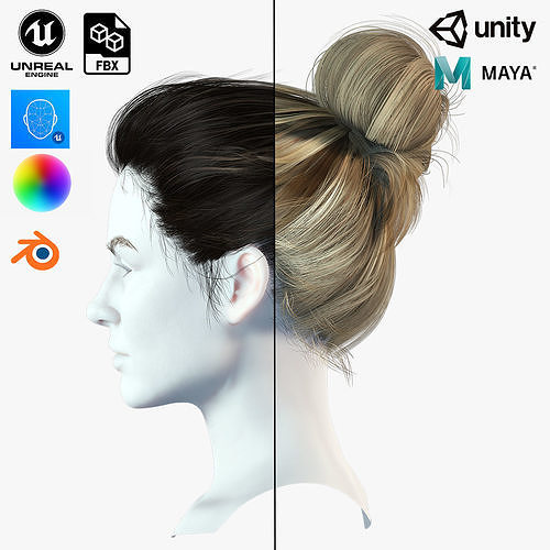 Realistic Female hair 8 Low-poly 3D model