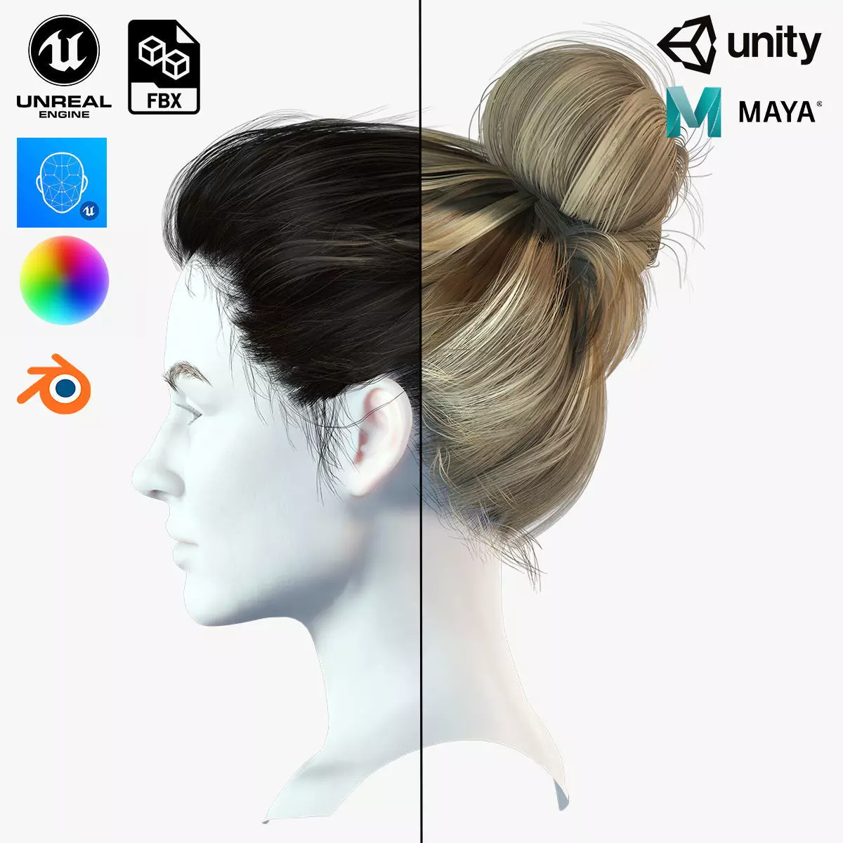 Realistic Female hair 8 Low-poly 3D model_0