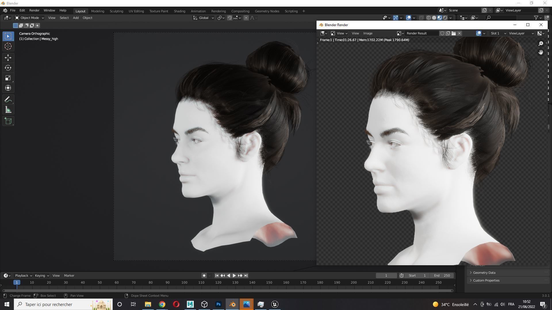 Realistic Female hair 8 Low-poly 3D model_9