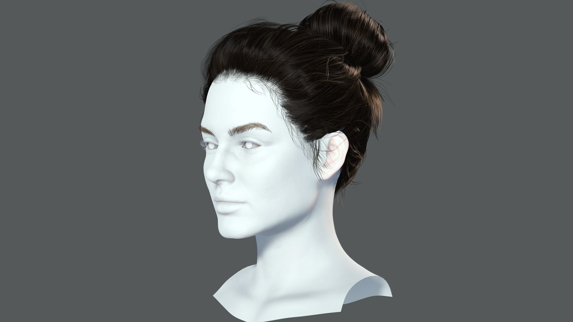 Realistic Female hair 8 Low-poly 3D model_3