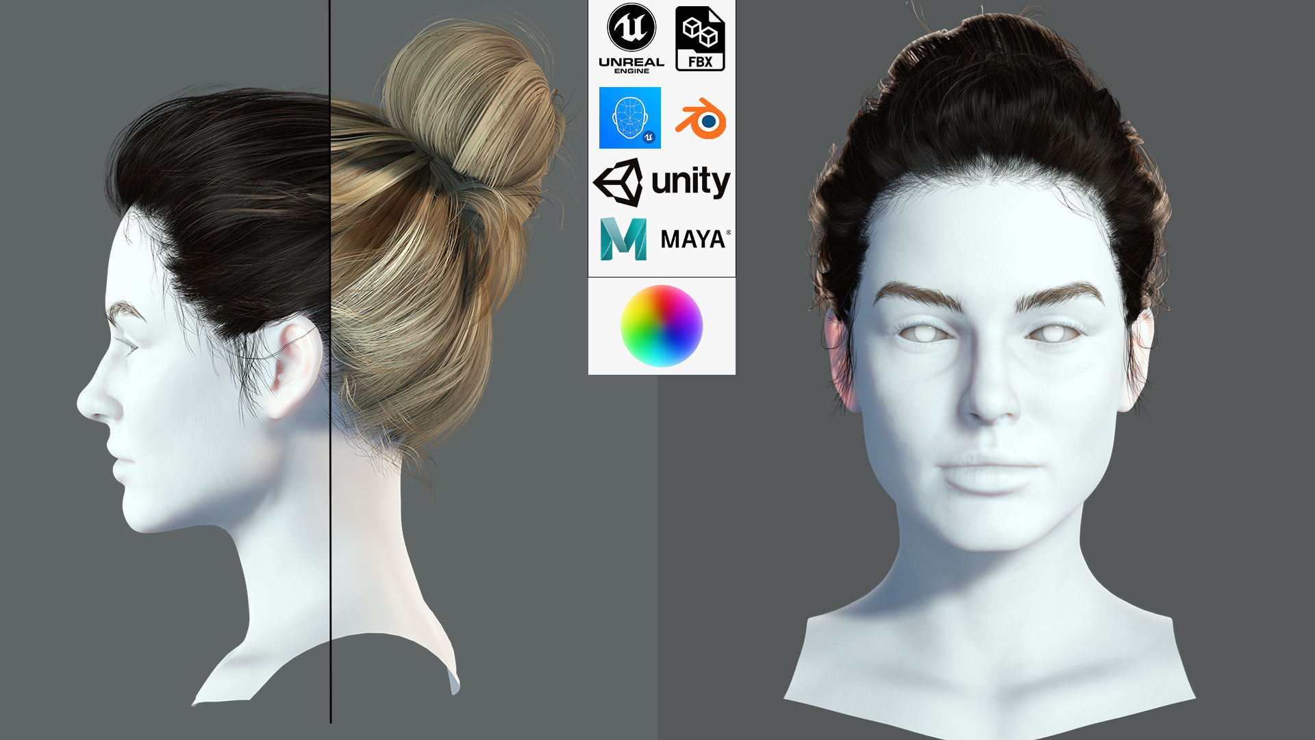 Realistic Female hair 8 Low-poly 3D model_1