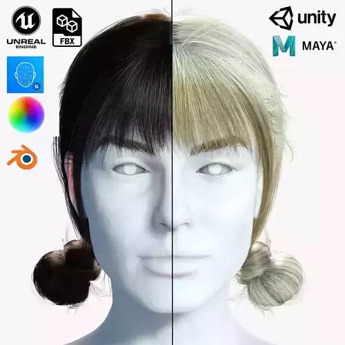 Realistic Female hair 9 Low-poly 3D model