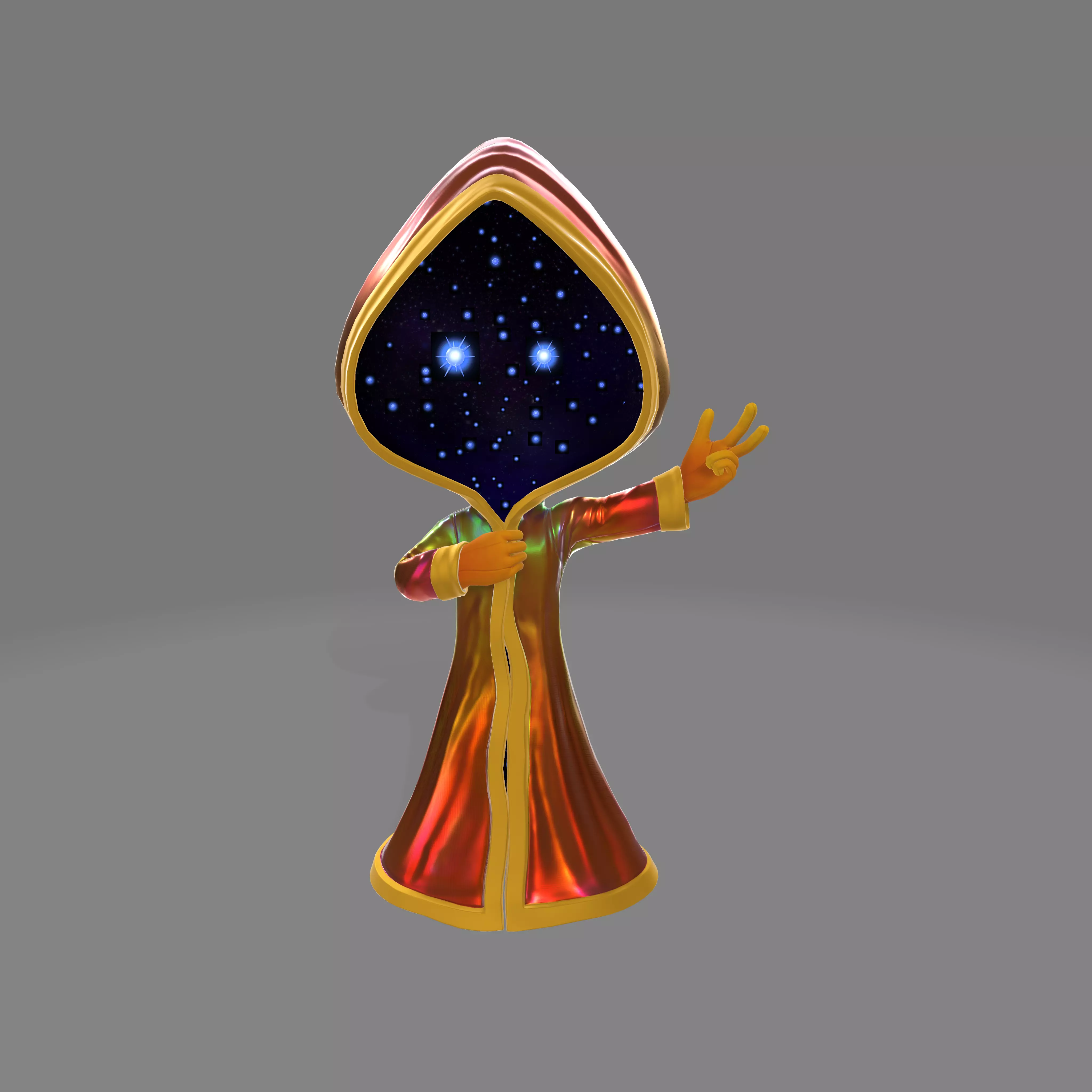 alien character wearing golden robe and holding star 3D model