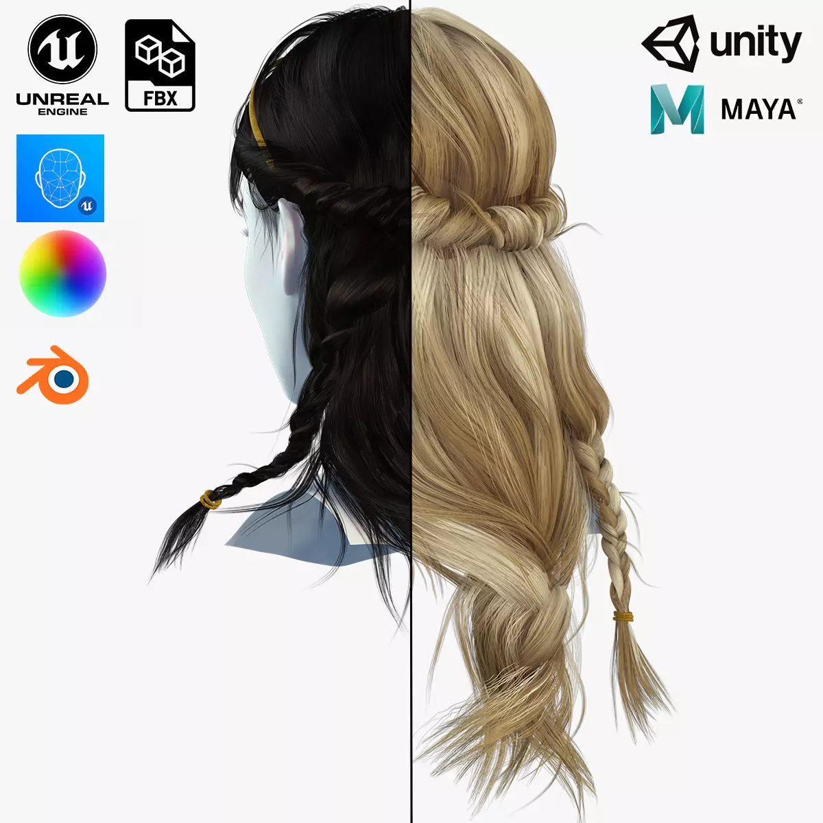 Realistic Female Hair Card 10 Low-poly 3D model