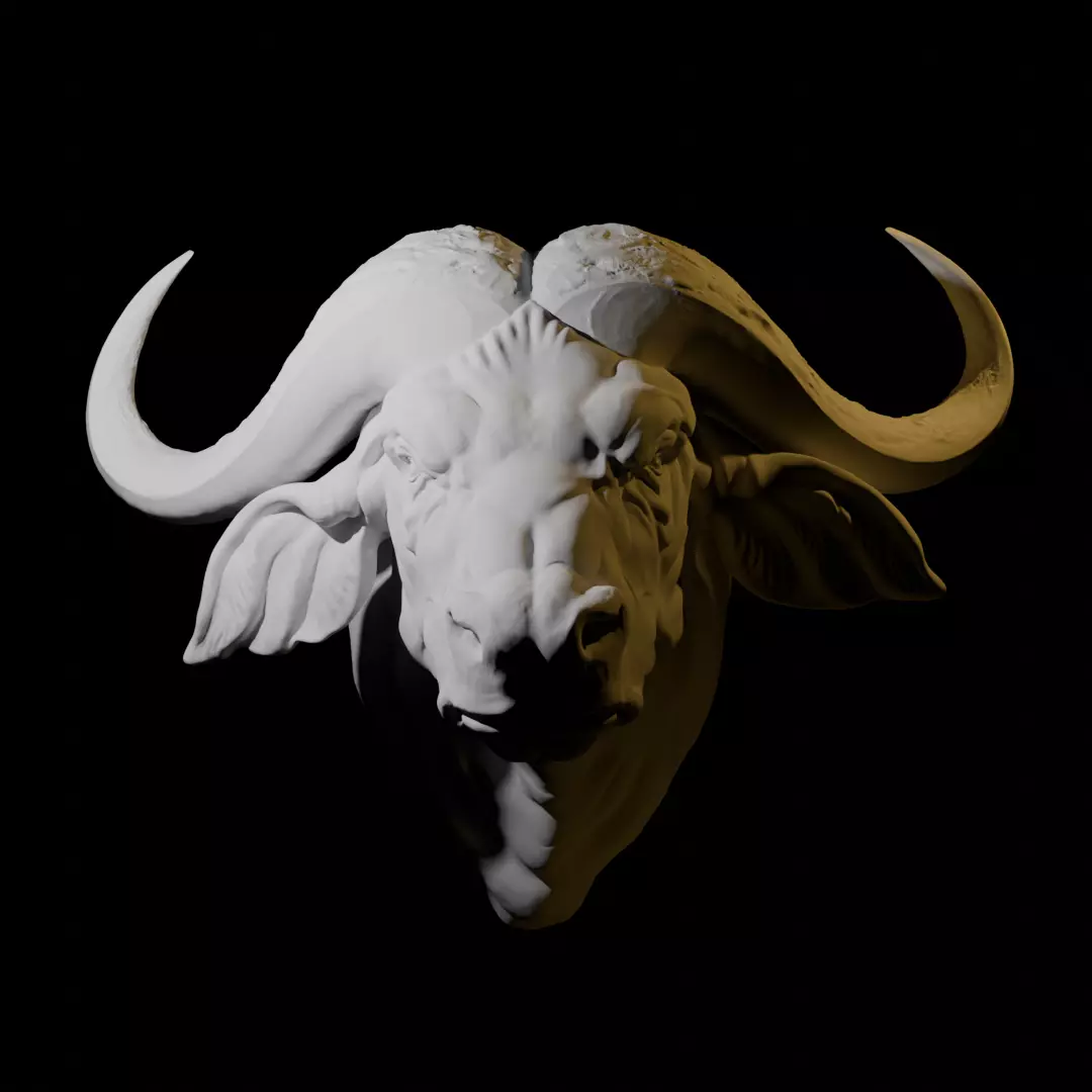 African Buffalo head wall sculpture 3D print model_0