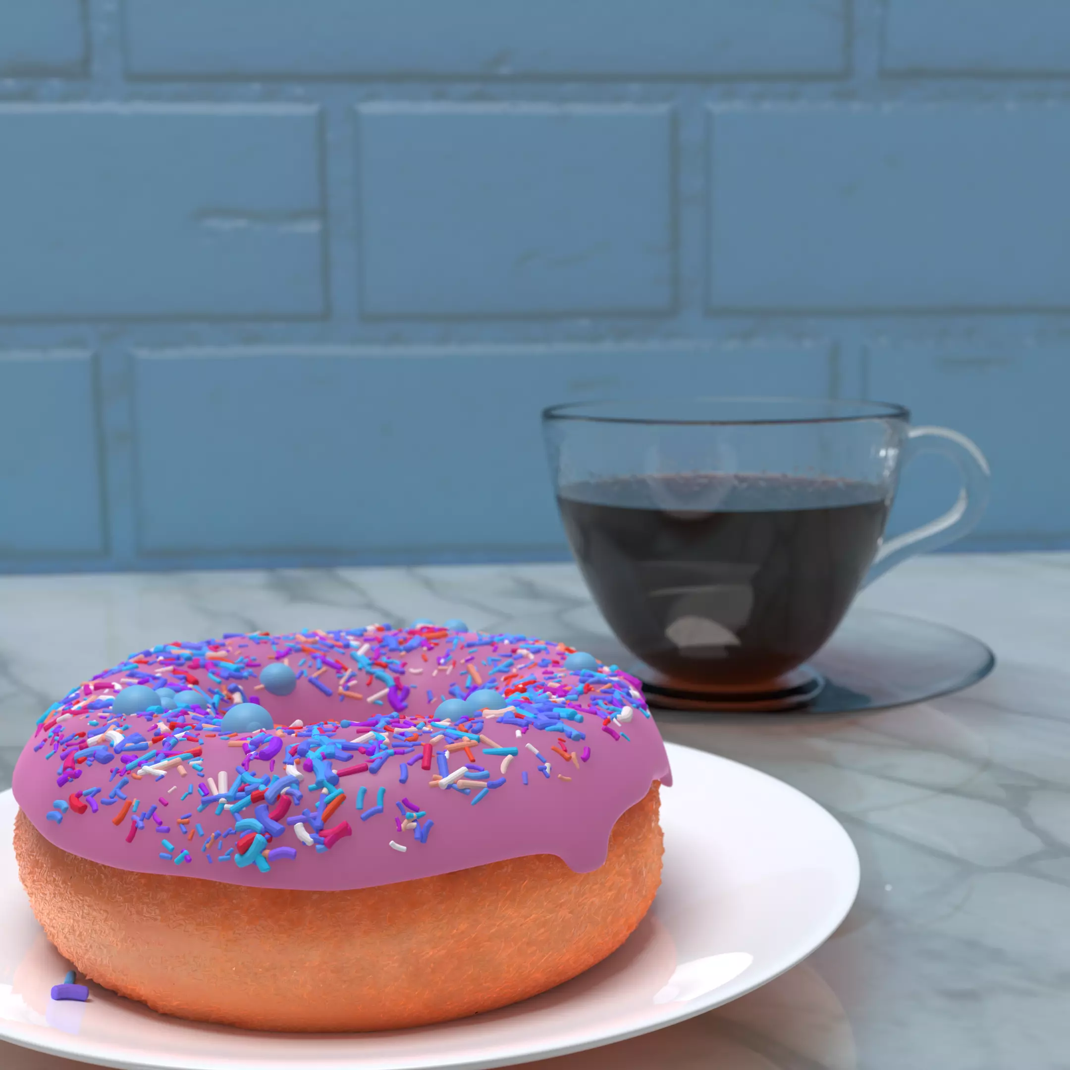 Donut on plate with cup of coffee 3D model_0