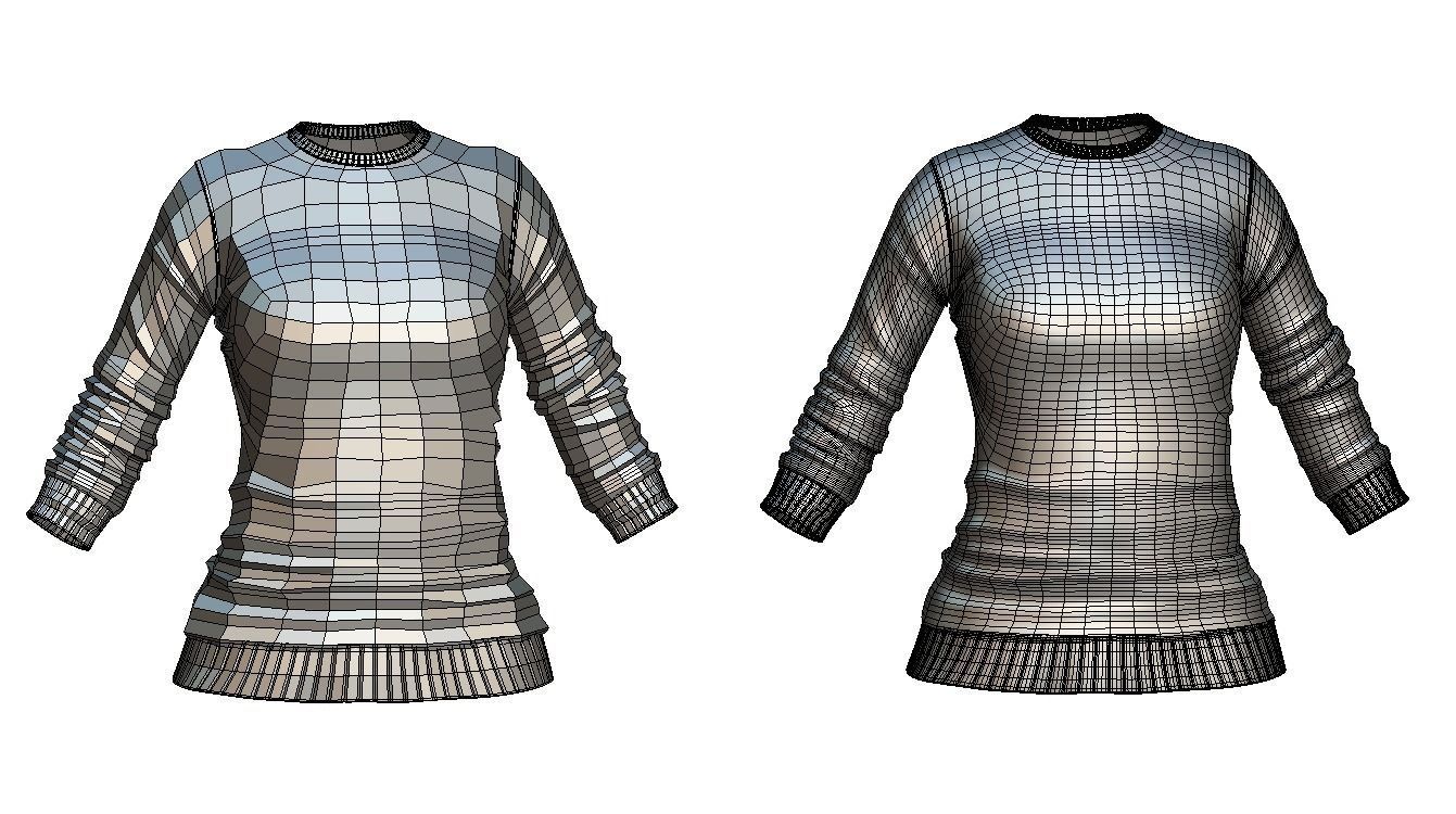 Cartoon High Poly Subdivision Sweater Black 3D Model Low-poly 3D model_4