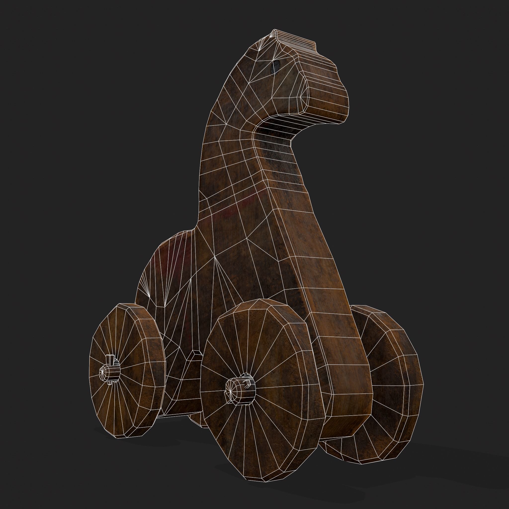 Rustic Medieval Horse Toy Low-poly 3D model_8