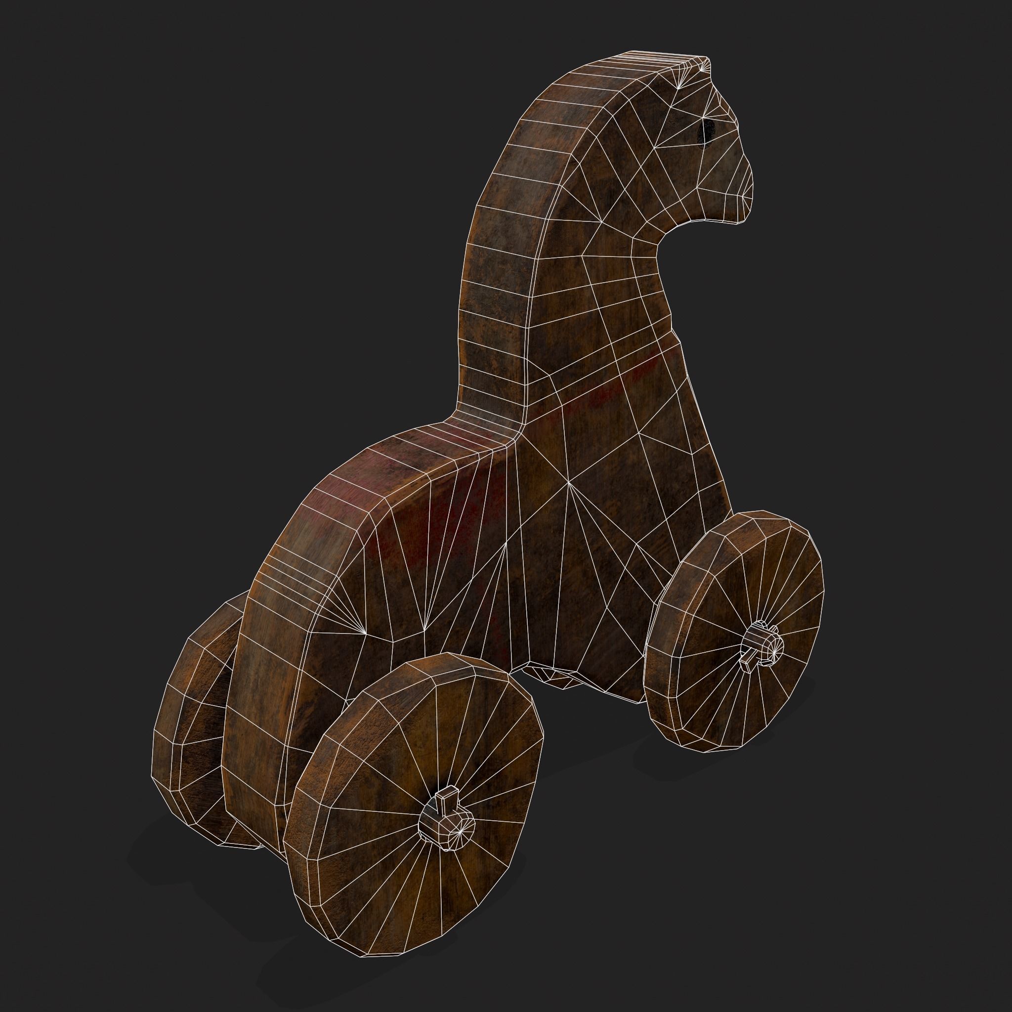 Rustic Medieval Horse Toy Low-poly 3D model_6