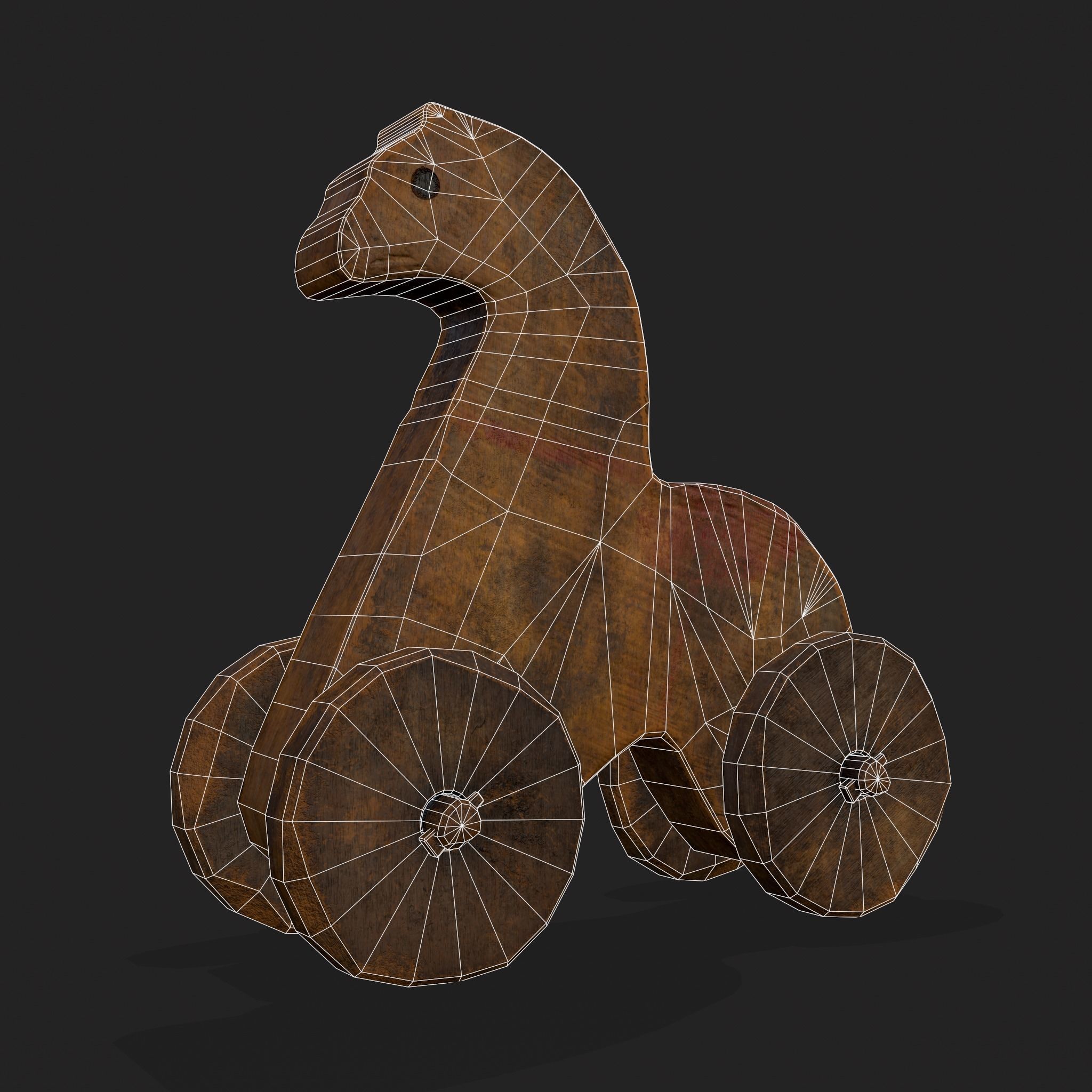 Rustic Medieval Horse Toy Low-poly 3D model_26