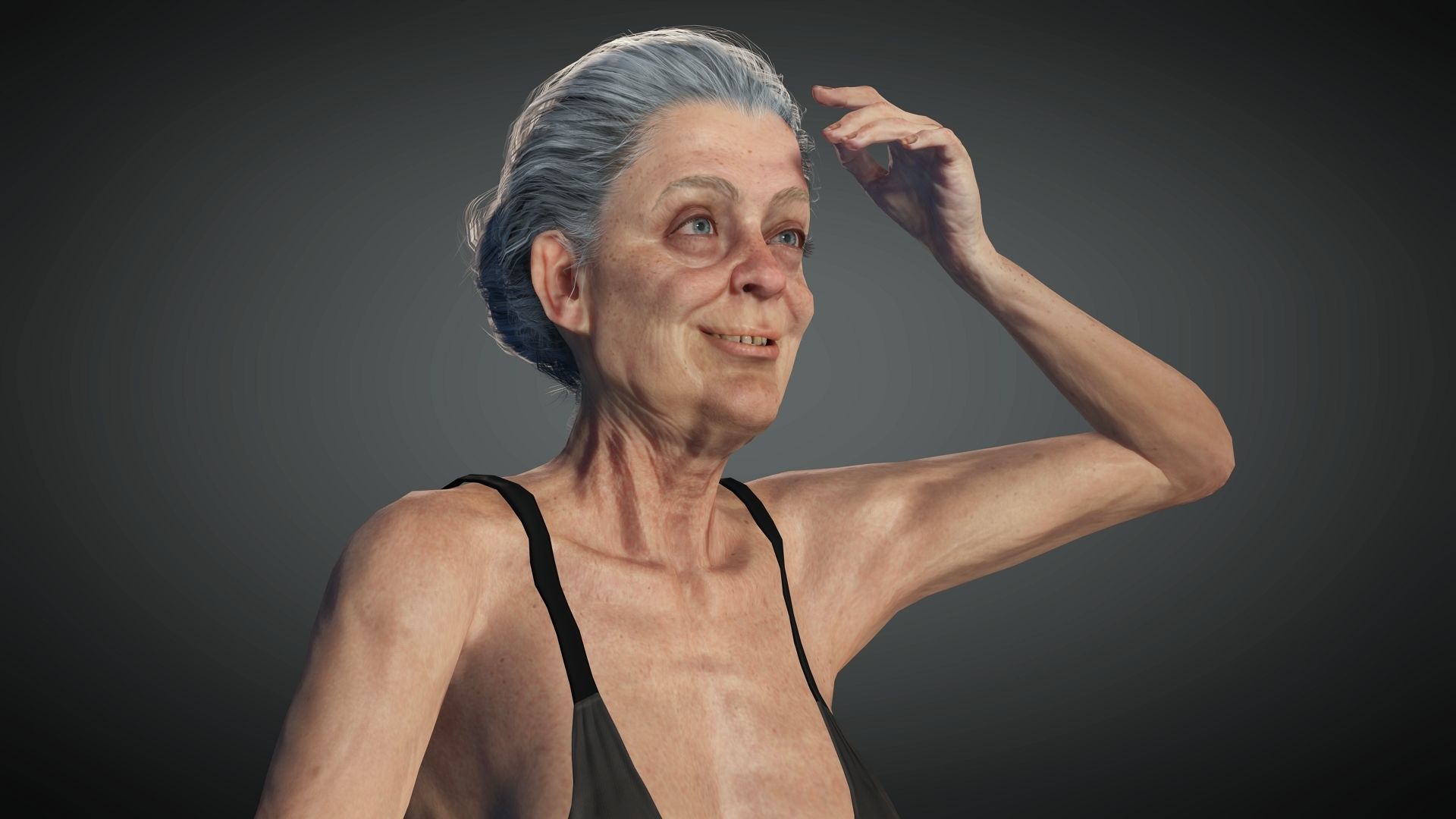 Realistic Old Woman Female Rigged Game Ready Low-poly 3D model_20