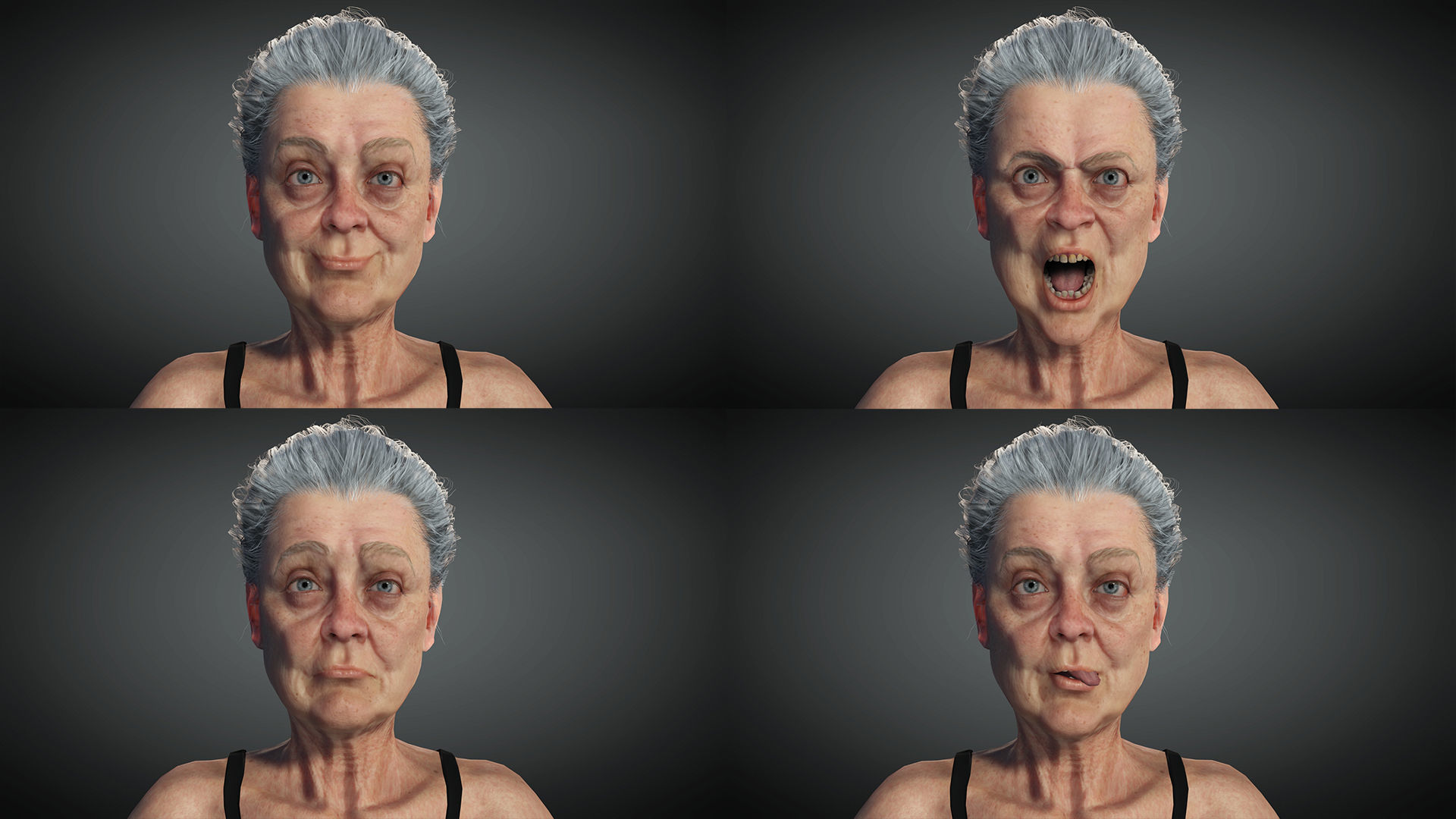 Realistic Old Woman Female Rigged Game Ready Low-poly 3D model_5