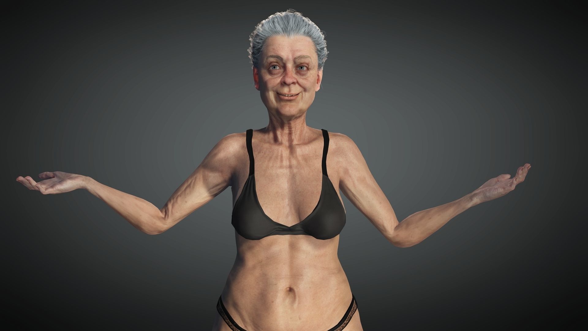 Realistic Old Woman Female Rigged Game Ready Low-poly 3D model_2