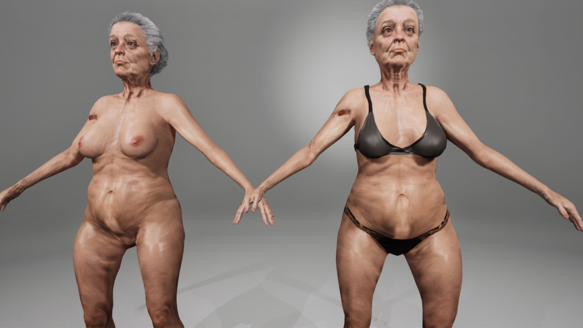Realistic Old Woman Female Rigged Game Ready Low-poly 3D model_11