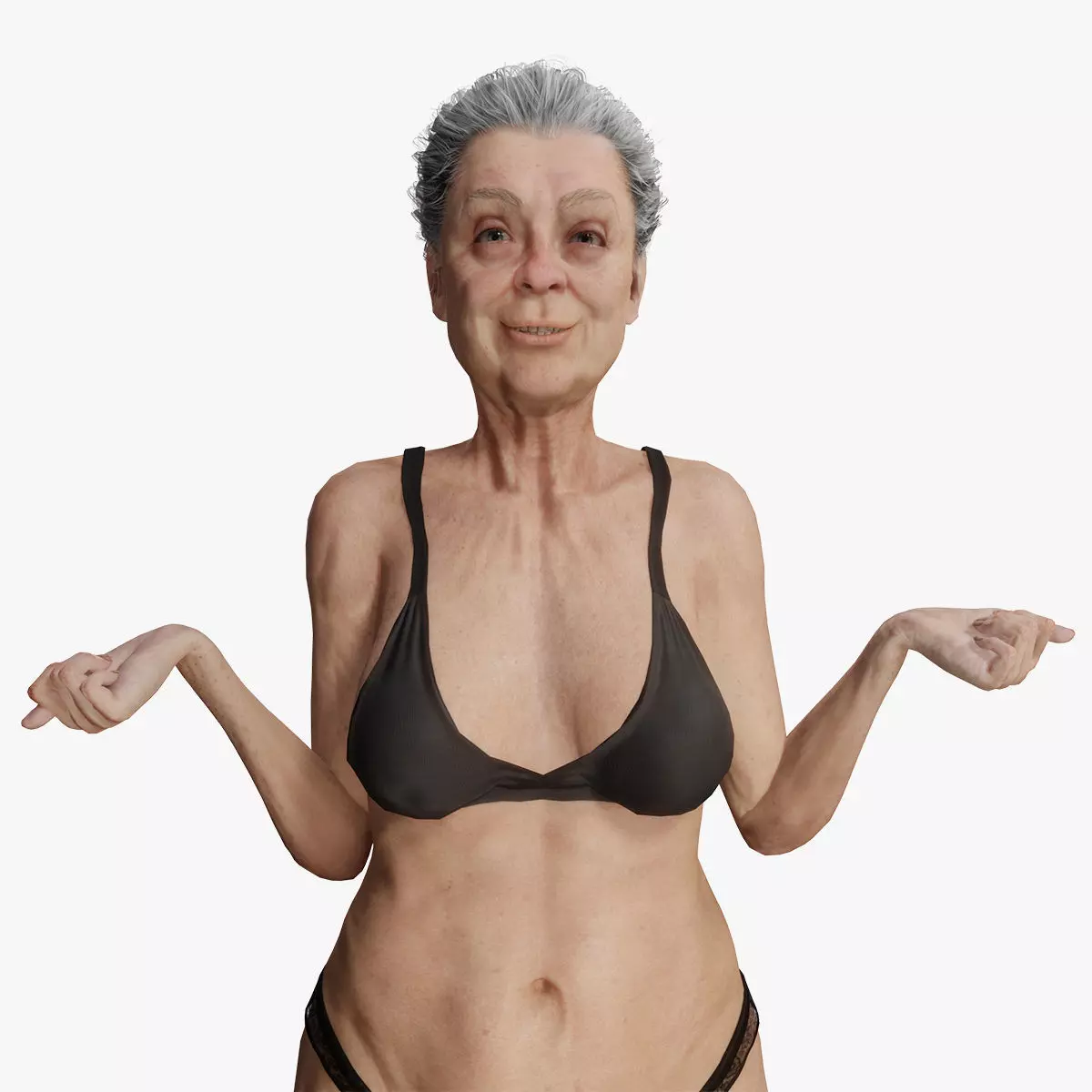 Realistic Old Woman Female Rigged Game Ready Low-poly 3D model_0
