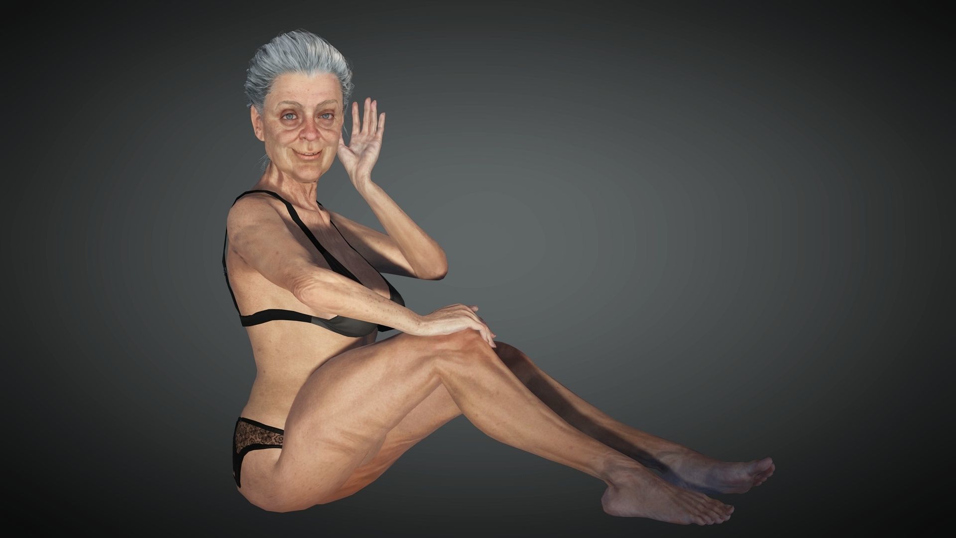 Realistic Old Woman Female Rigged Game Ready Low-poly 3D model_3