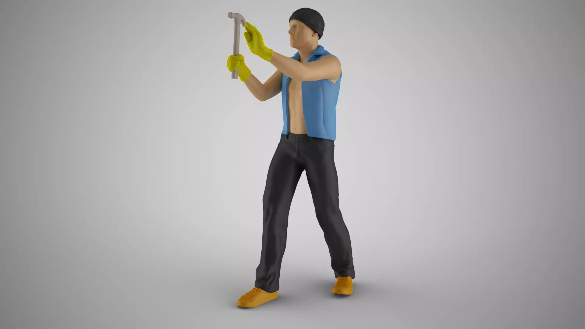 Man Hammering Nails into Wall 3D print model_0
