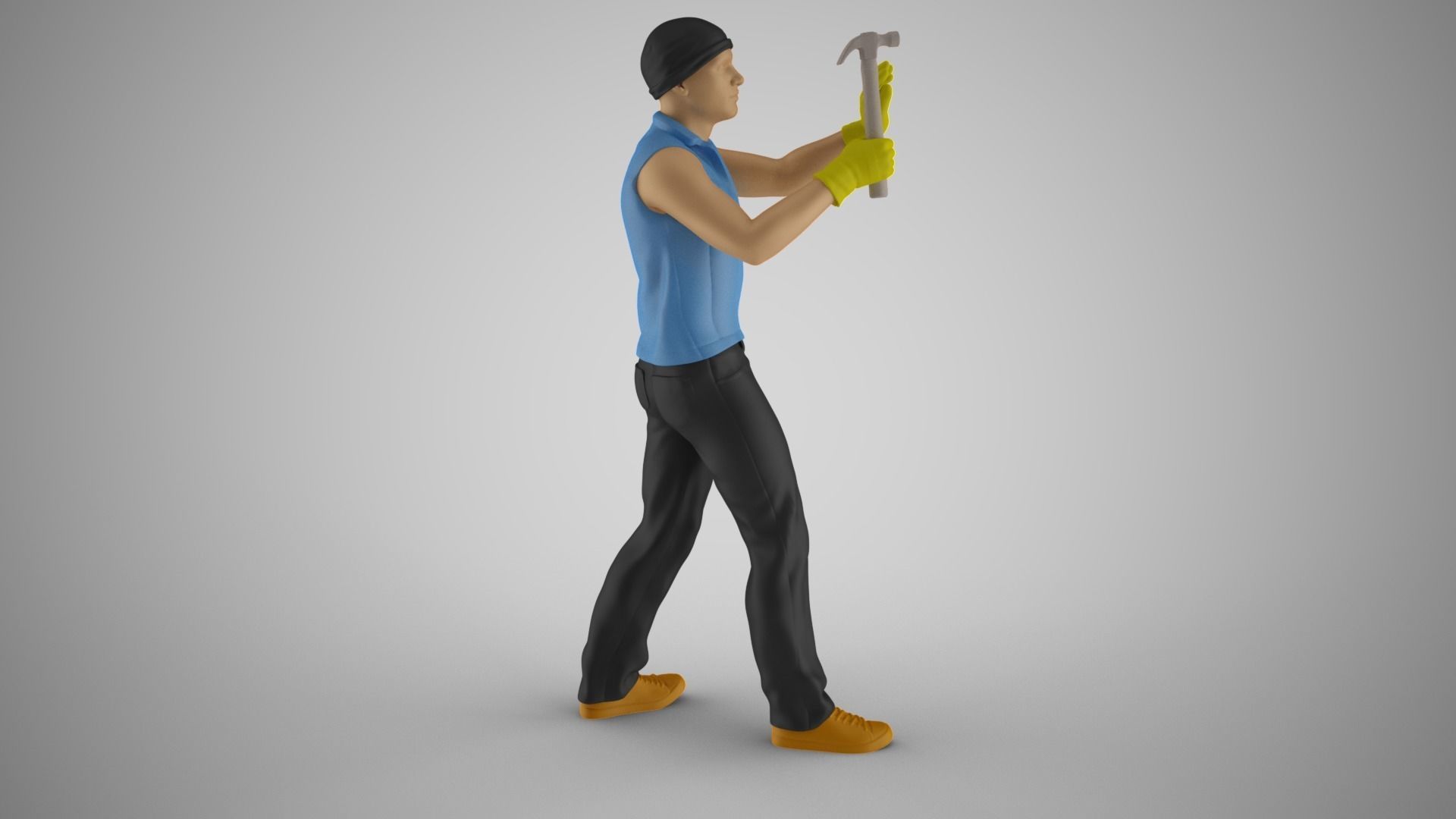 Man Hammering Nails into Wall 3D print model_6