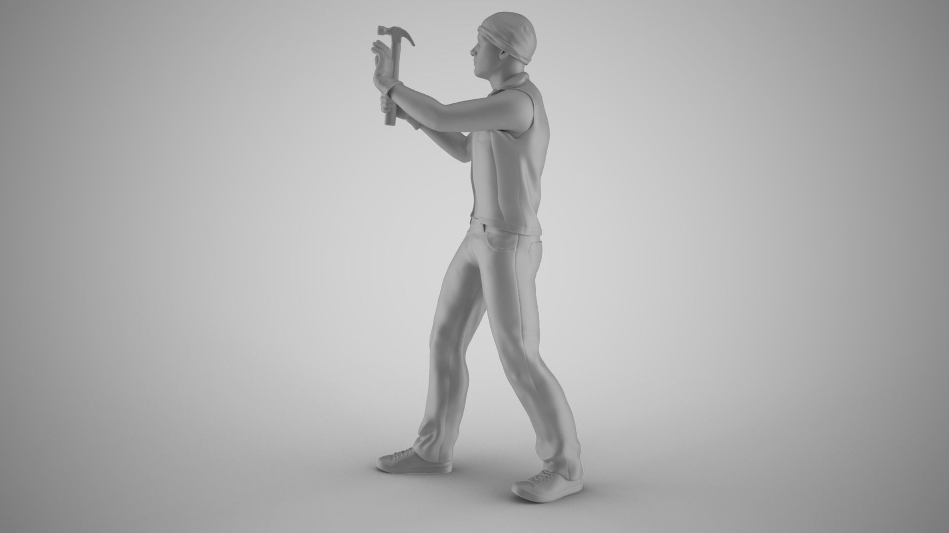 Man Hammering Nails into Wall 3D print model_1