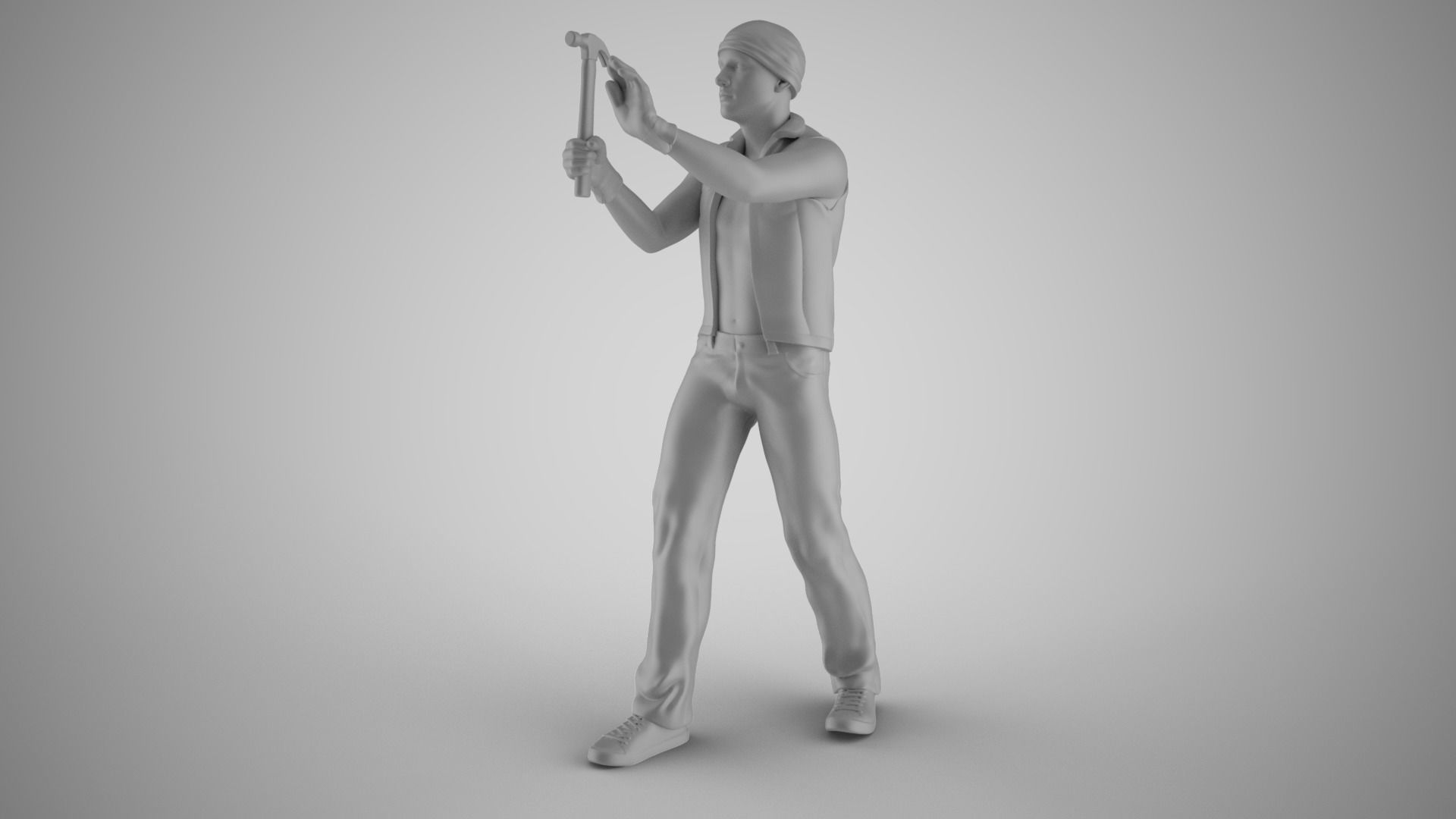 Man Hammering Nails into Wall 3D print model_2