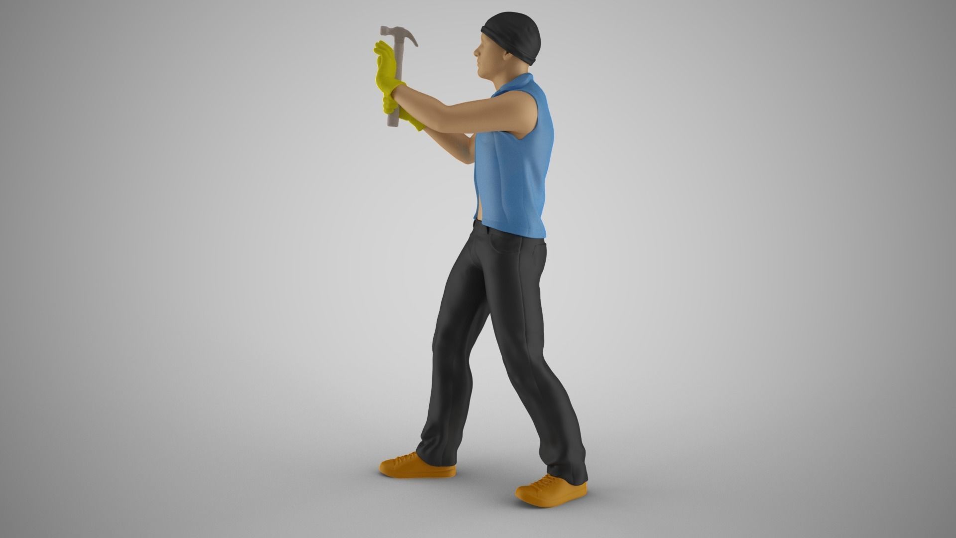 Man Hammering Nails into Wall 3D print model_10
