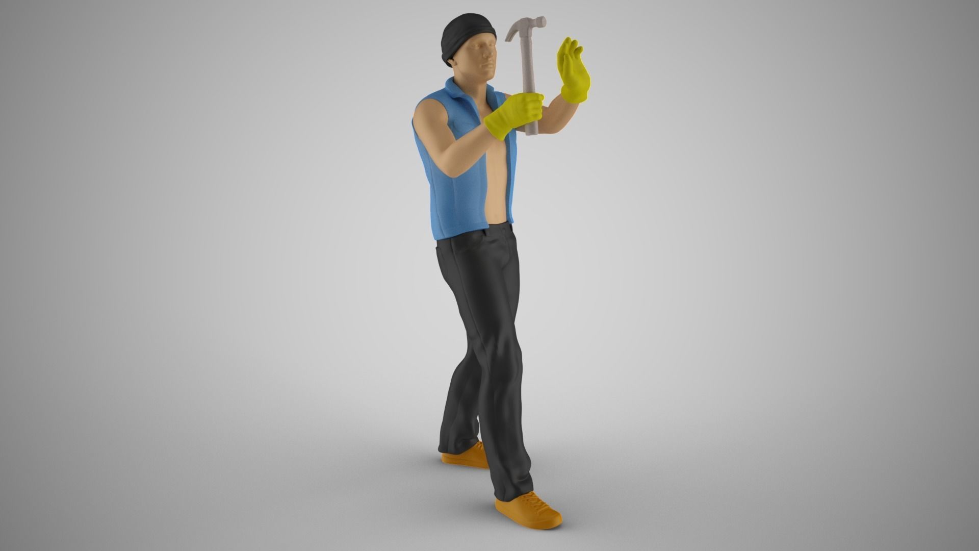 Man Hammering Nails into Wall 3D print model_5