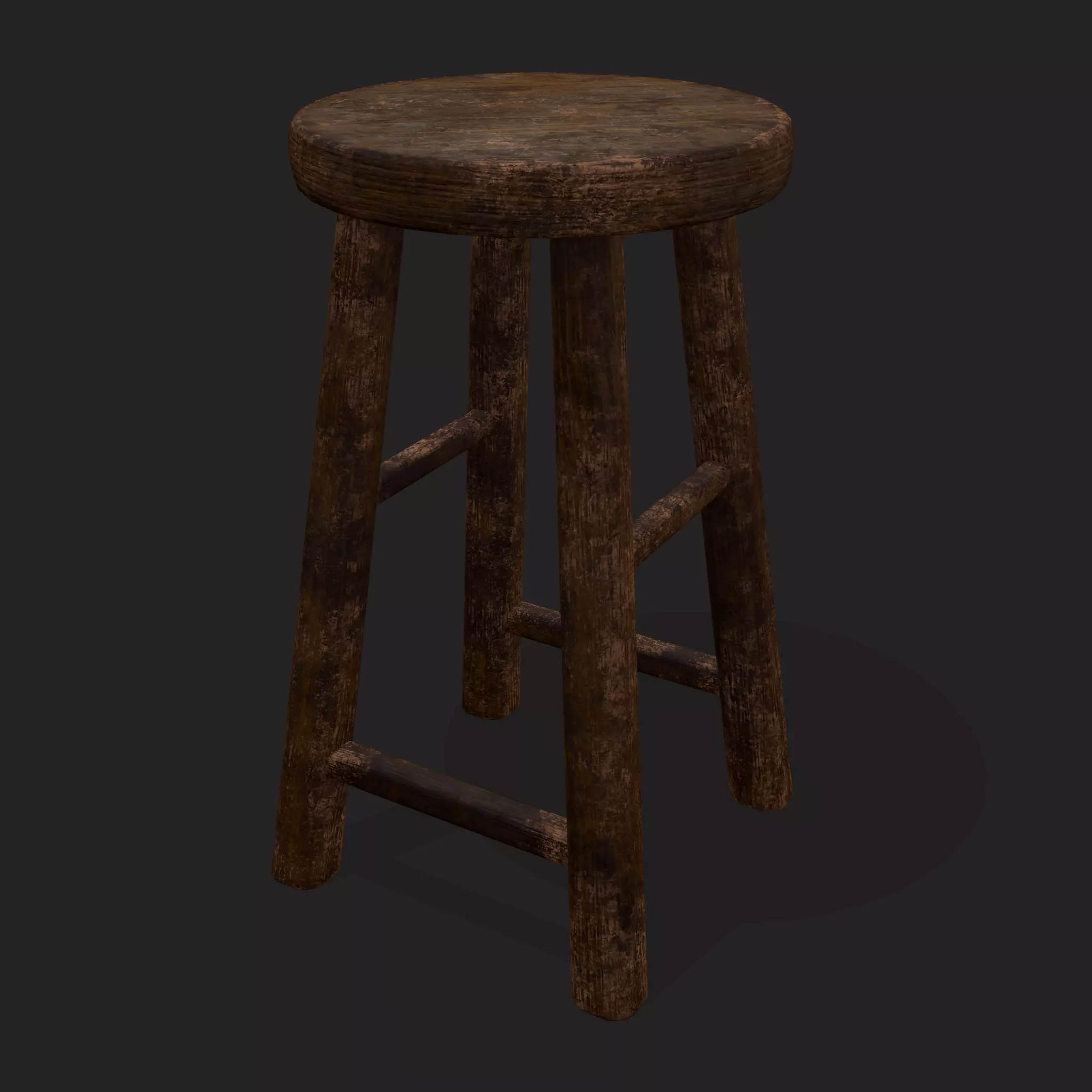 Rustic Wooden Bar Stool Low-poly 3D model_0