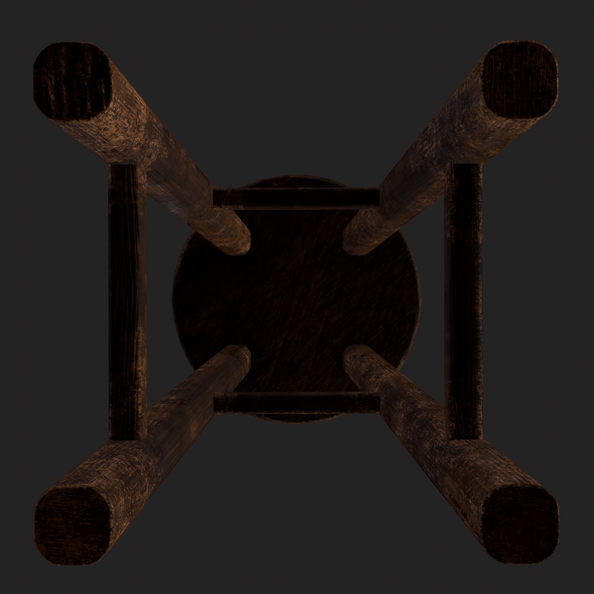 Rustic Wooden Bar Stool Low-poly 3D model_9