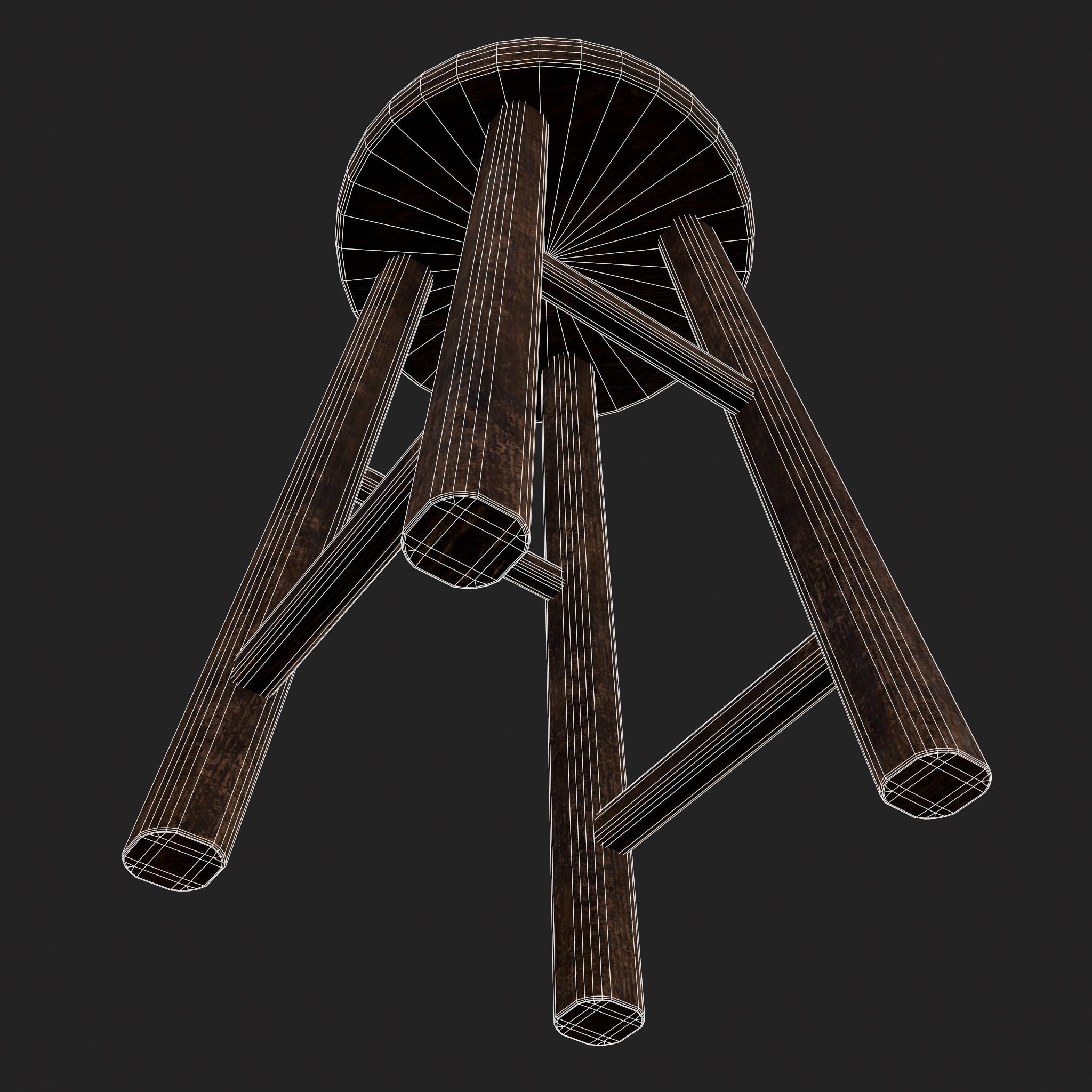 Rustic Wooden Bar Stool Low-poly 3D model_12