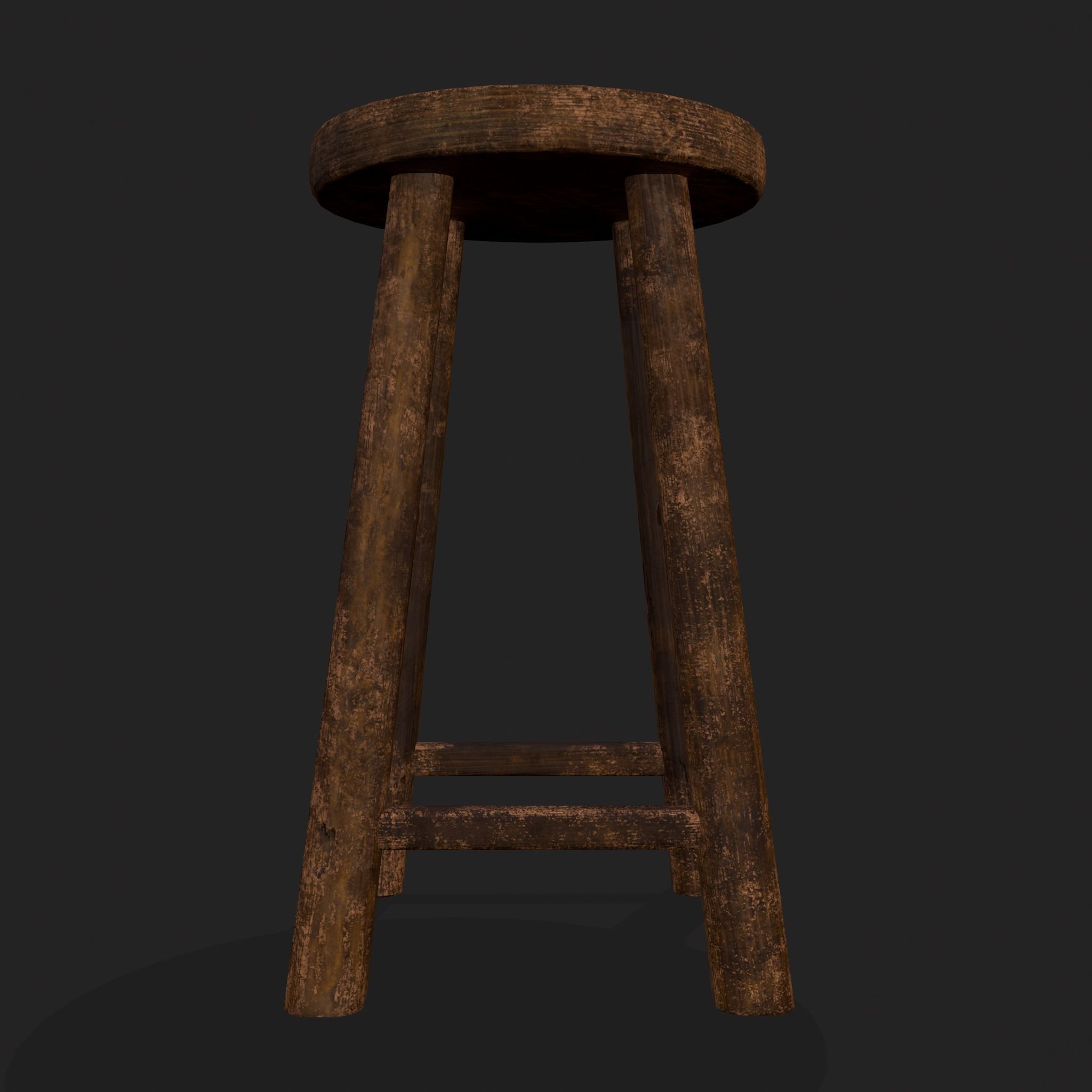 Rustic Wooden Bar Stool Low-poly 3D model_15