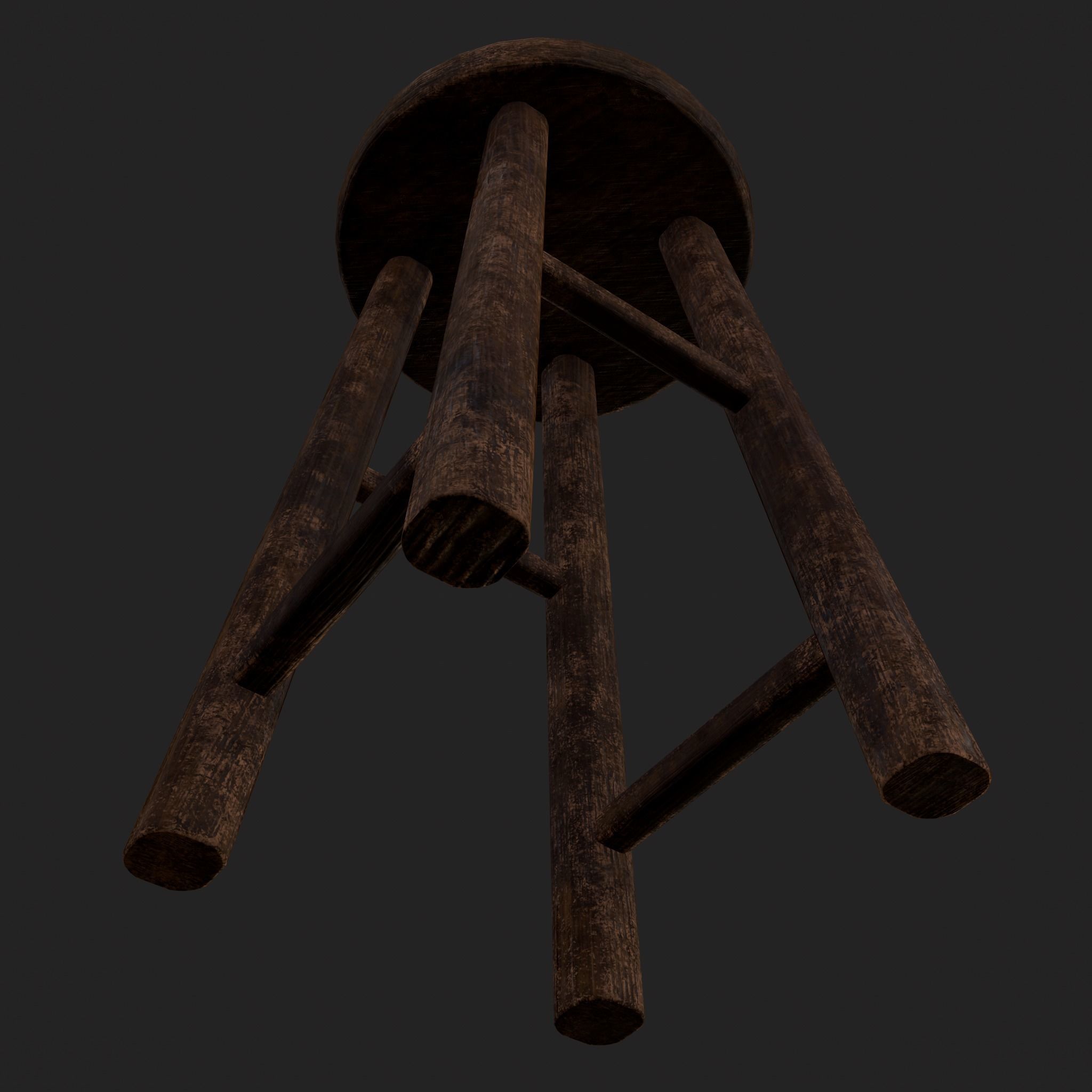 Rustic Wooden Bar Stool Low-poly 3D model_11