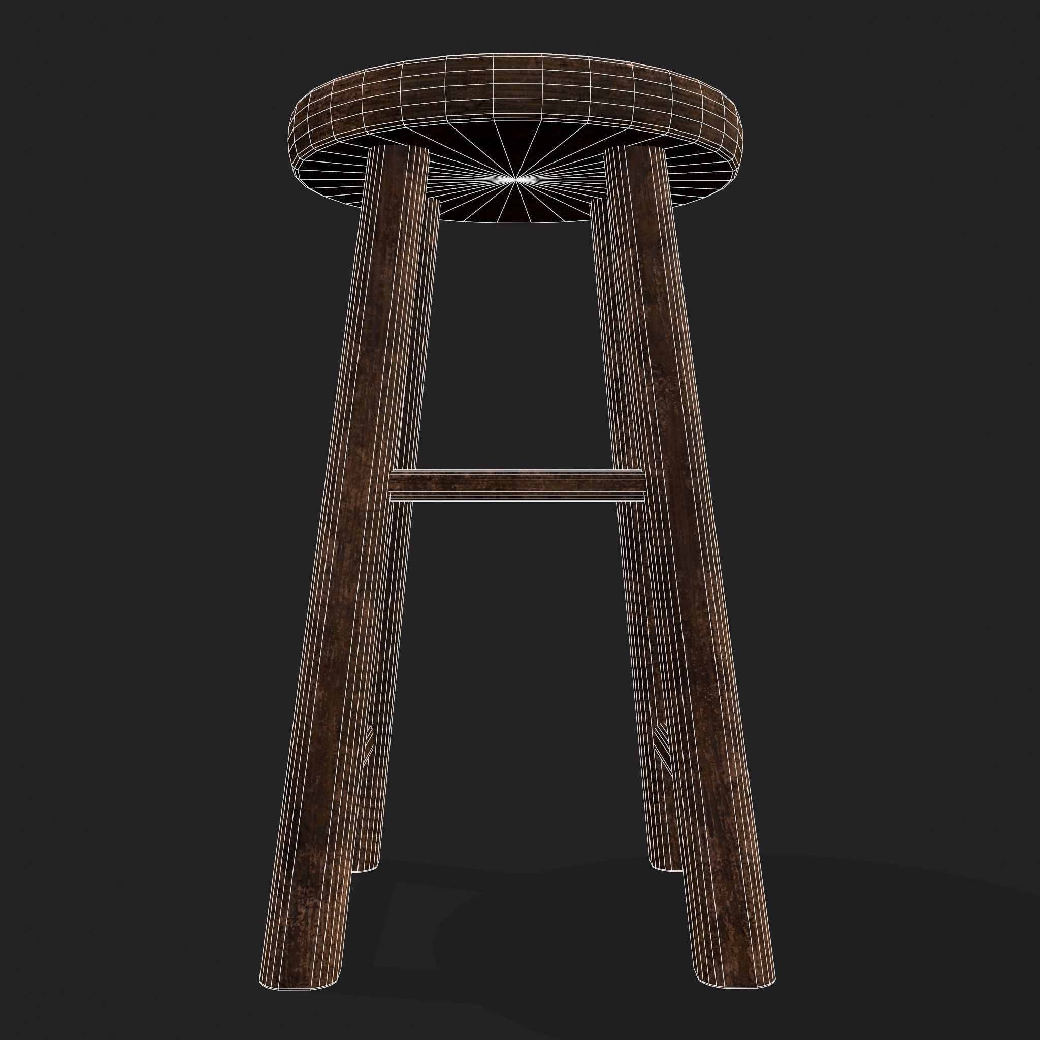 Rustic Wooden Bar Stool Low-poly 3D model_14