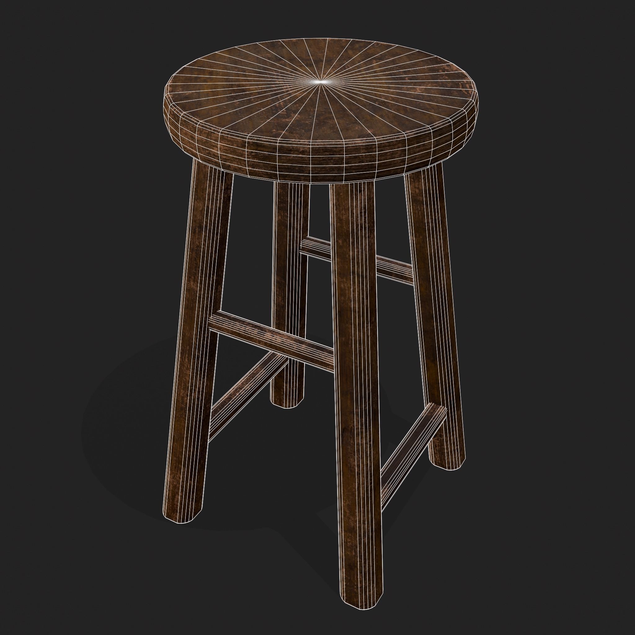 Rustic Wooden Bar Stool Low-poly 3D model_20