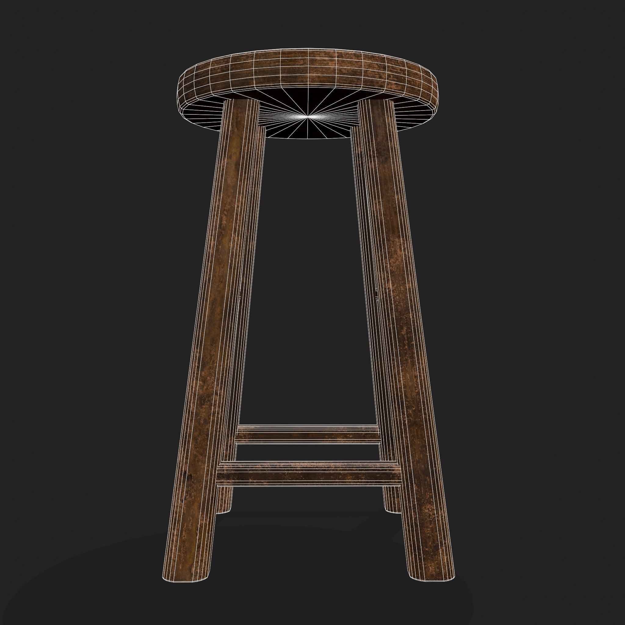 Rustic Wooden Bar Stool Low-poly 3D model_16