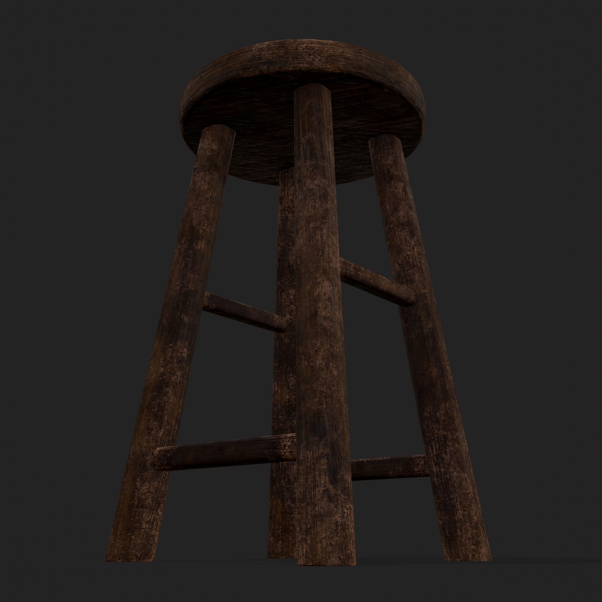 Rustic Wooden Bar Stool Low-poly 3D model_7
