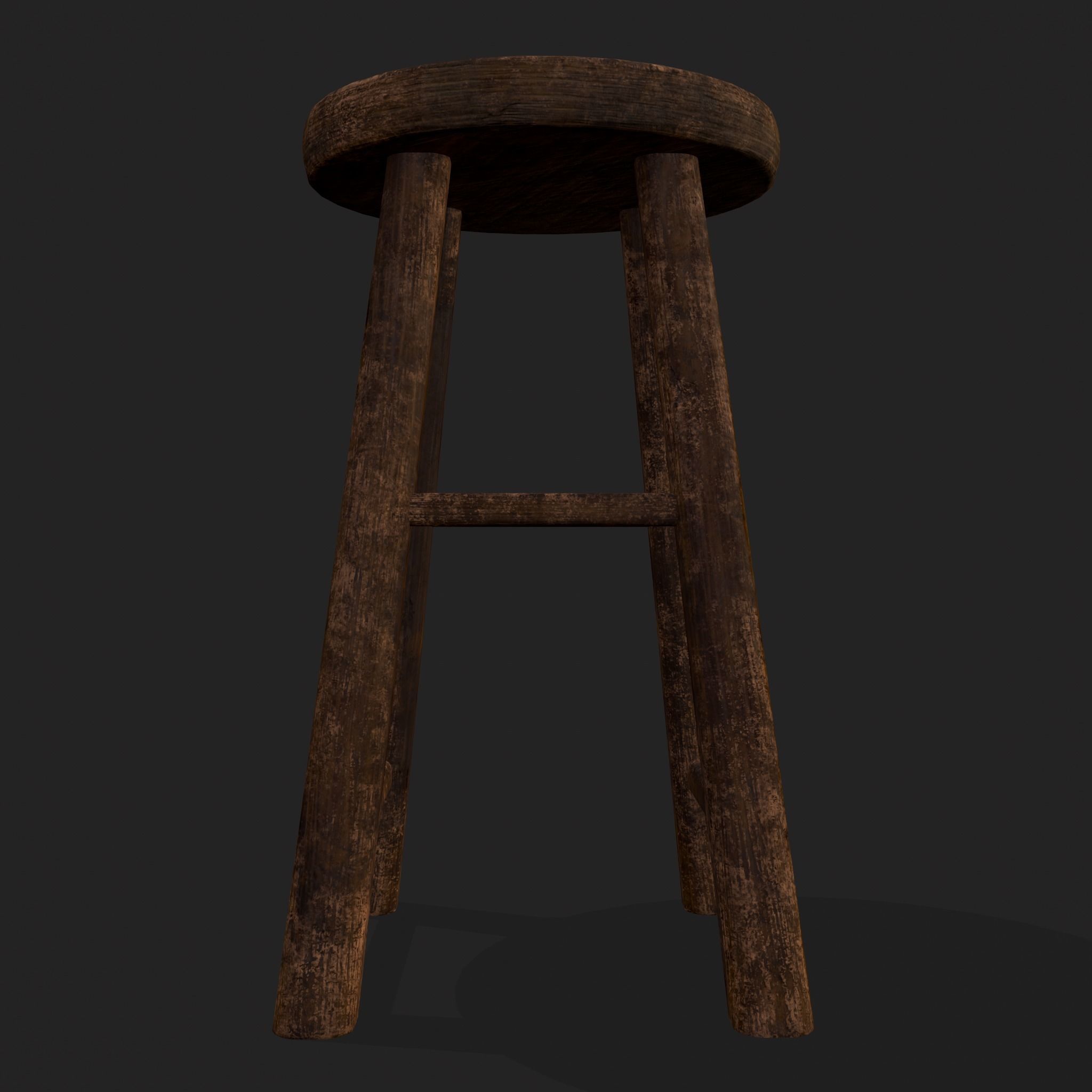 Rustic Wooden Bar Stool Low-poly 3D model_13