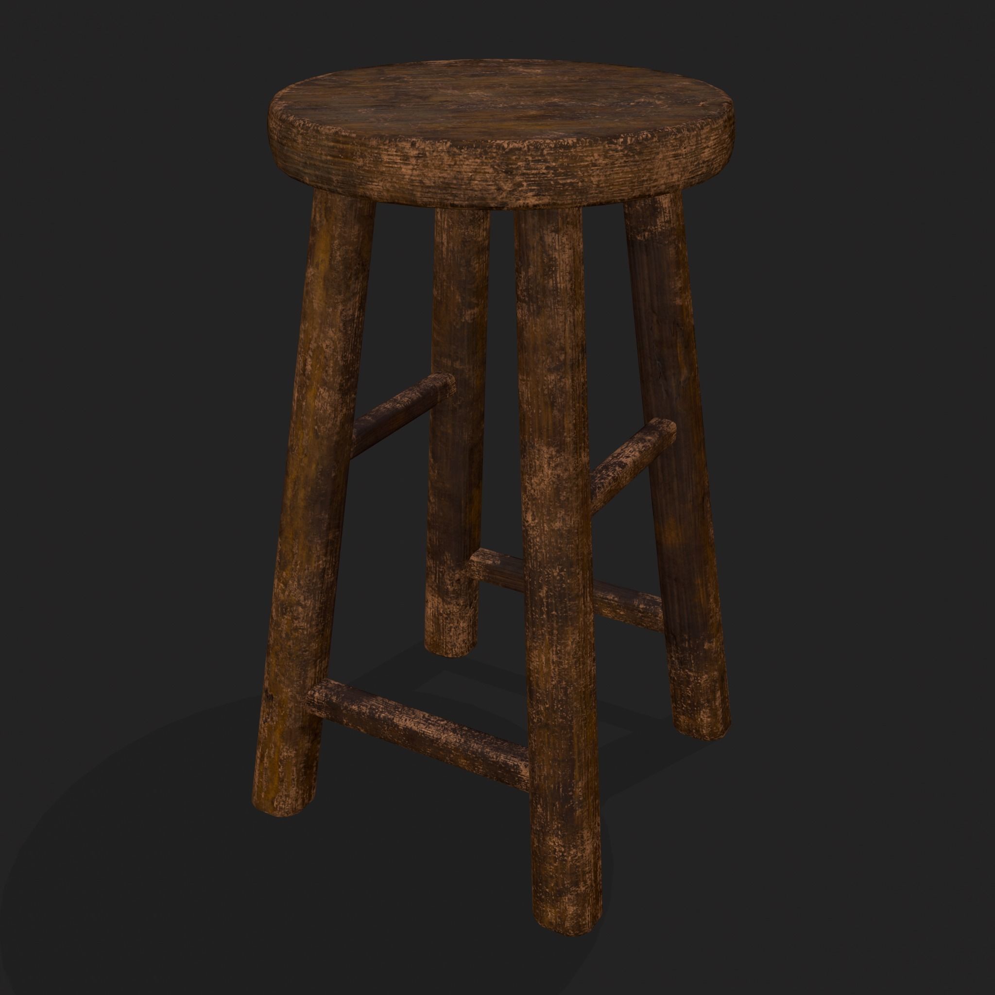 Rustic Wooden Bar Stool Low-poly 3D model_17