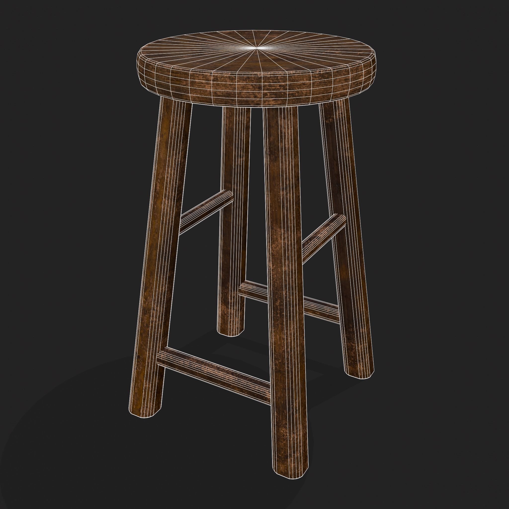 Rustic Wooden Bar Stool Low-poly 3D model_18