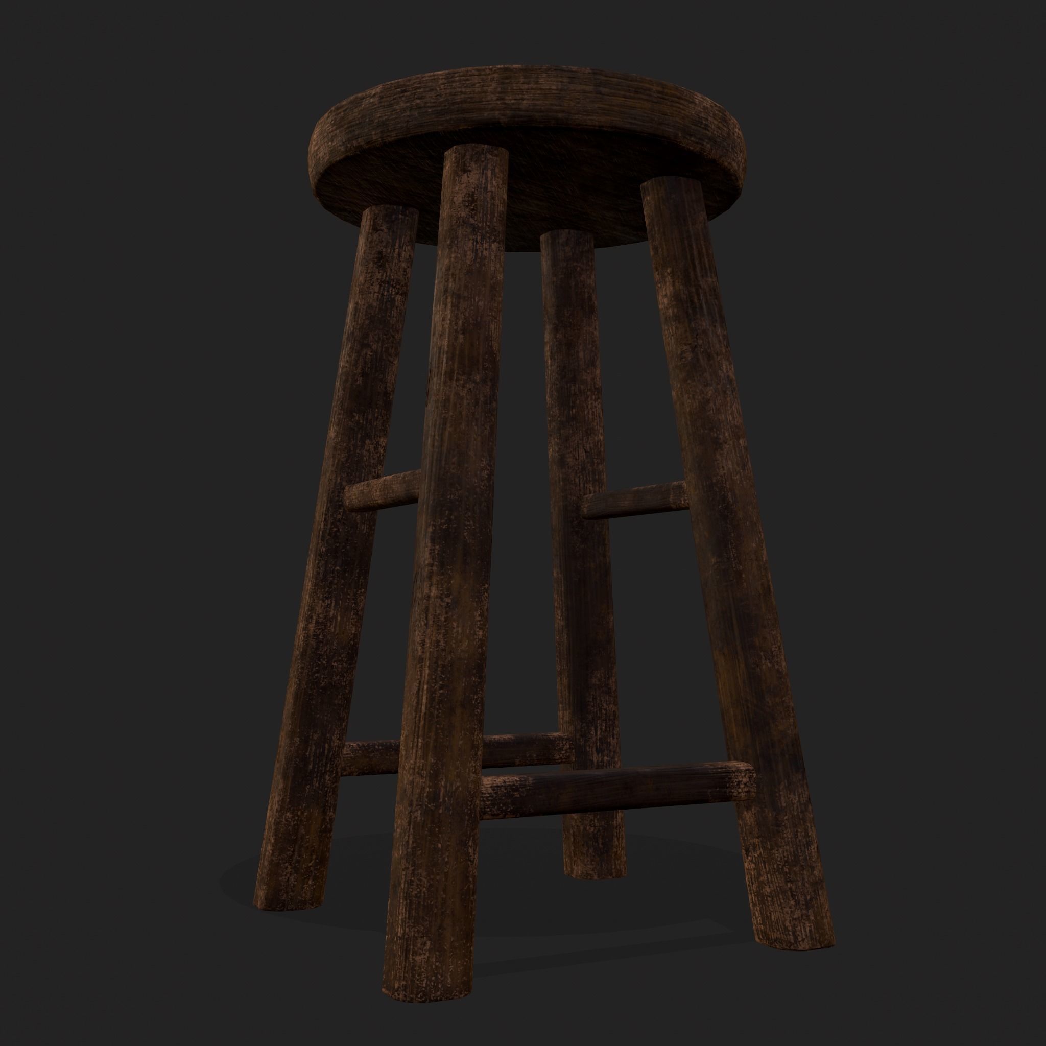 Rustic Wooden Bar Stool Low-poly 3D model_3