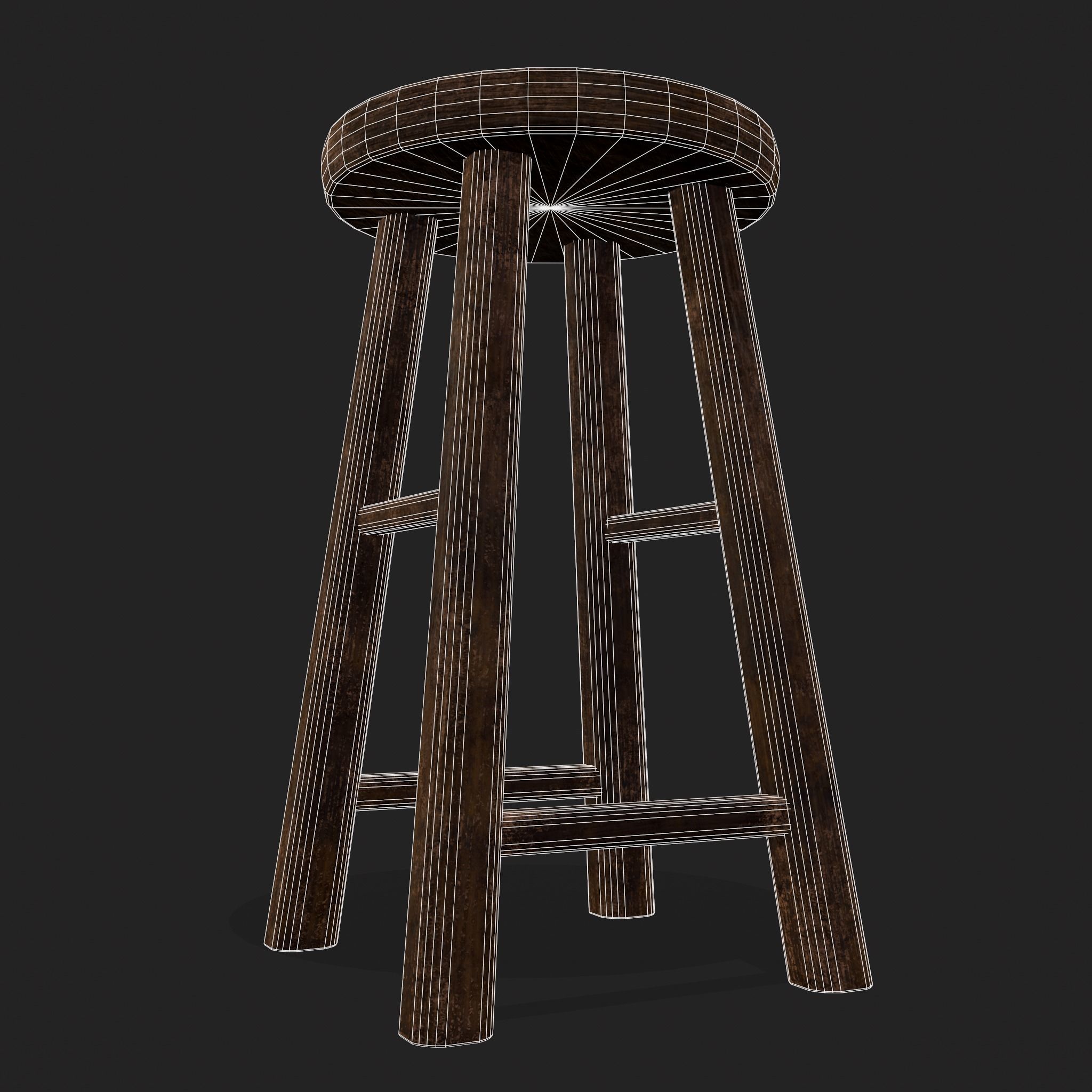 Rustic Wooden Bar Stool Low-poly 3D model_4