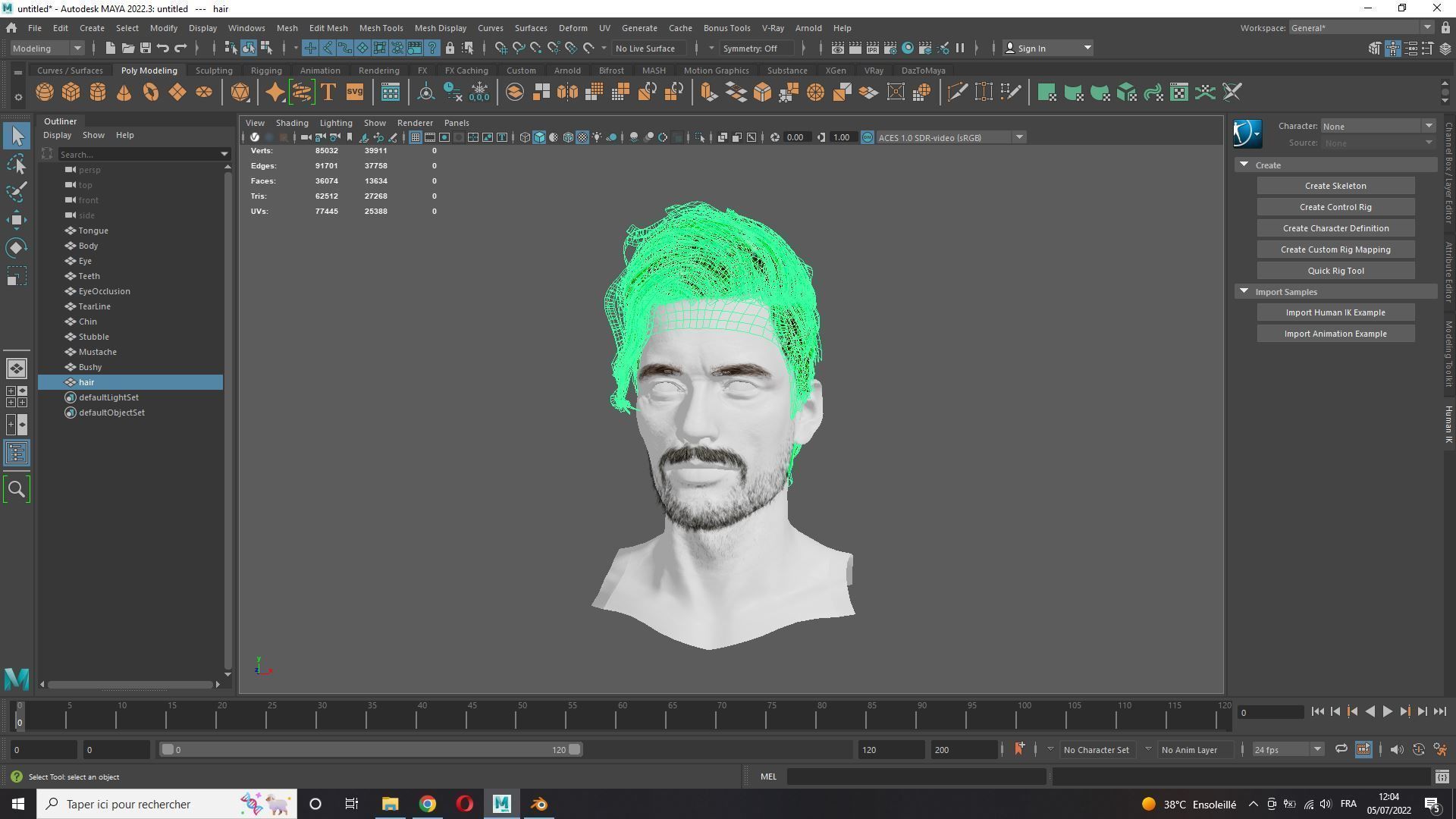 Realistic Hair Beard brows mustache p6 Low-poly 3D model_13