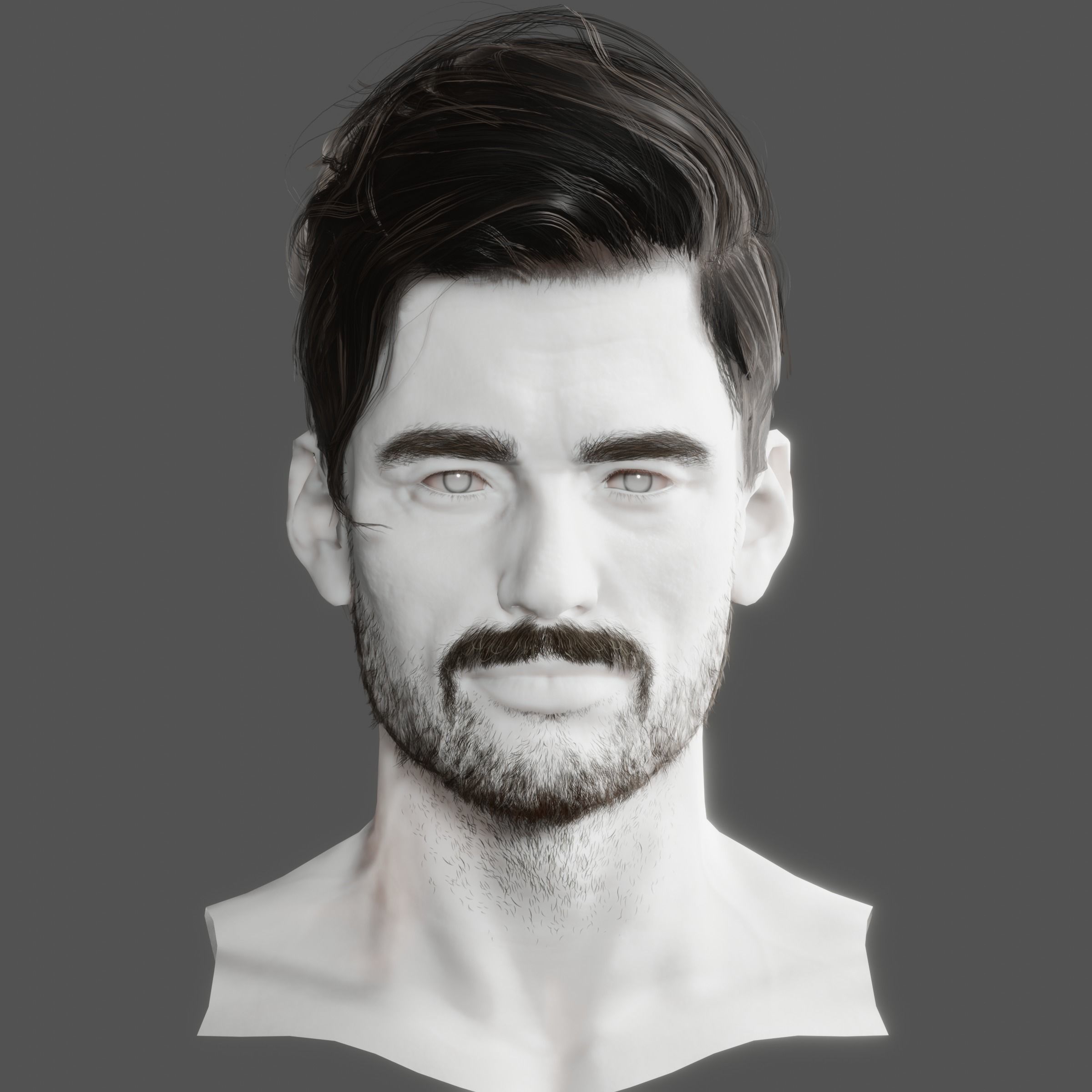 Realistic Hair Beard brows mustache p6 Low-poly 3D model_12