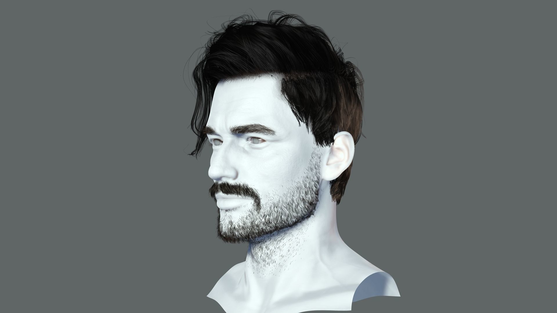 Realistic Hair Beard brows mustache p6 Low-poly 3D model_4