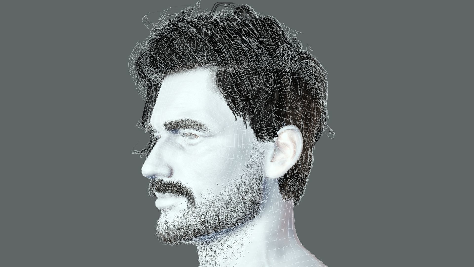 Realistic Hair Beard brows mustache p6 Low-poly 3D model_8