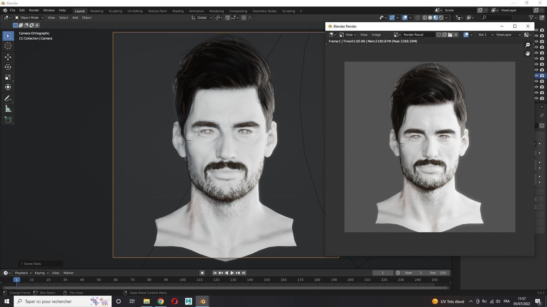 Realistic Hair Beard brows mustache p6 Low-poly 3D model_11