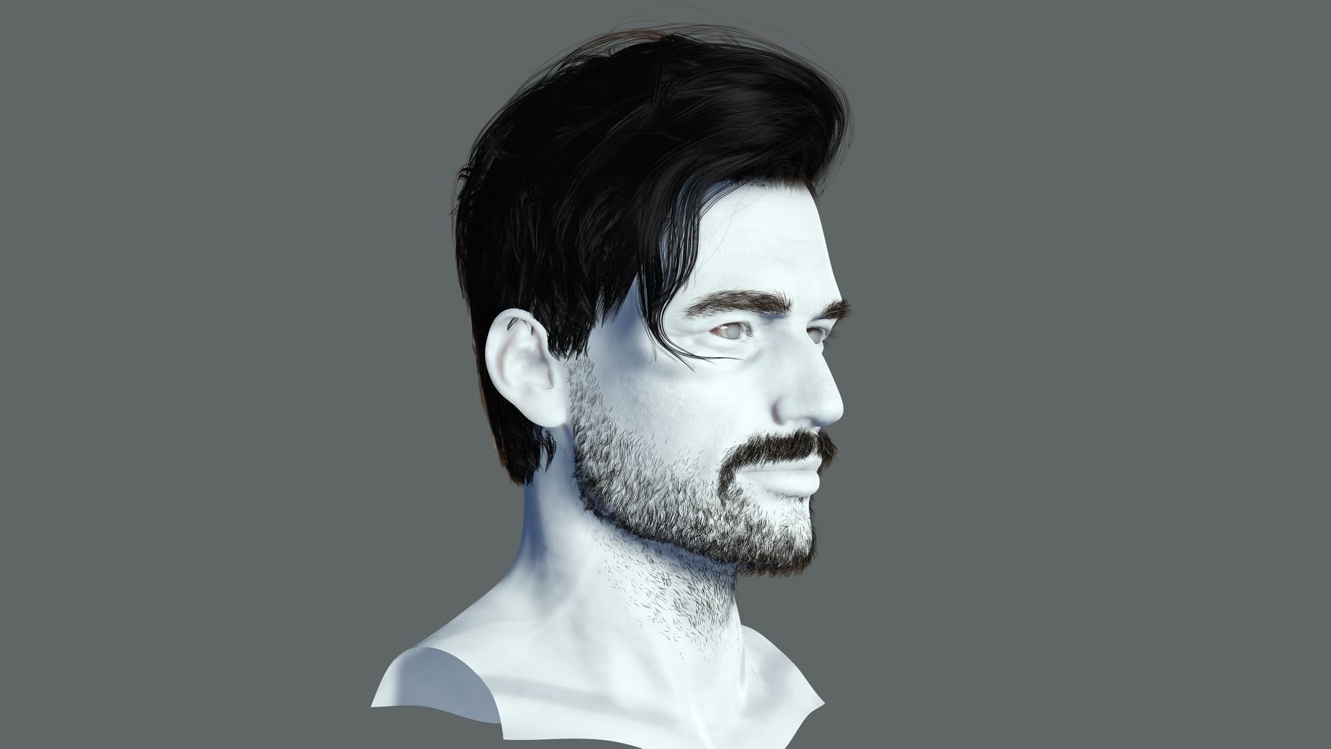 Realistic Hair Beard brows mustache p6 Low-poly 3D model_6