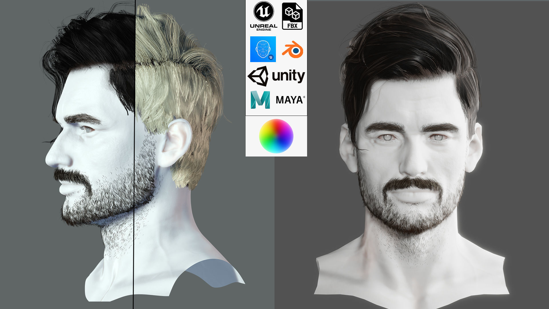 Realistic Hair Beard brows mustache p6 Low-poly 3D model_1