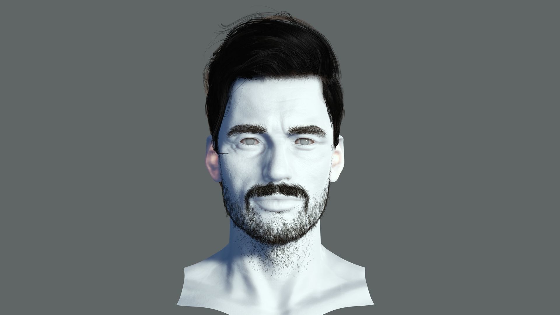 Realistic Hair Beard brows mustache p6 Low-poly 3D model_3