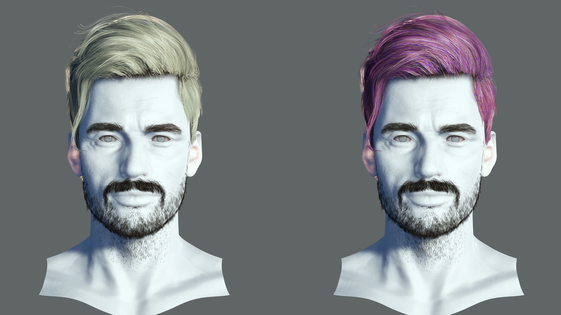 Realistic Hair Beard brows mustache p6 Low-poly 3D model_2