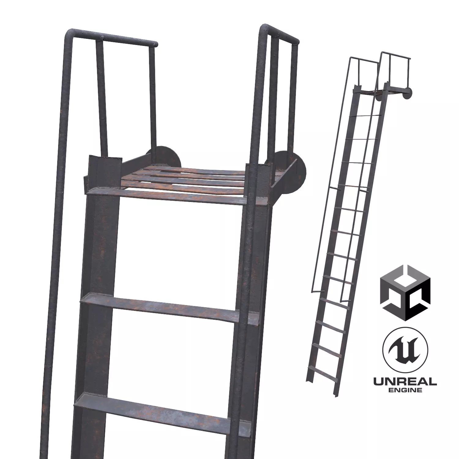 Old metal stairs ladder low poly PBR Low-poly 3D model_0